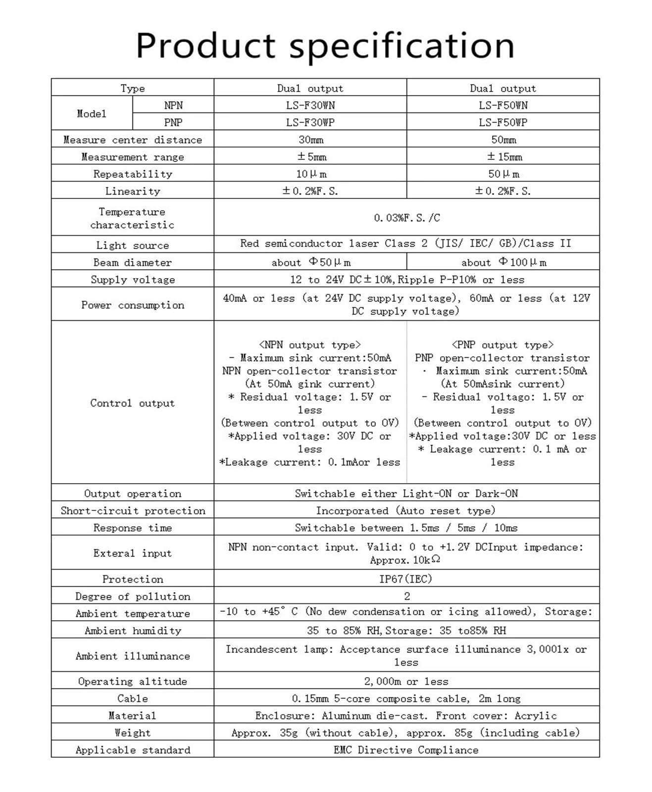 Czujnik odległości Czujnik odległości Przełącznik analogowy czujnik podwójnego wyjścia Czujnik przemieszczenia (LS-F700W)