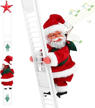 Gfilay Climbing Santa on Ladder with Music,The Electric Santa Climbing Ladder to The Christmas Tree for Novelty Holiday Decoration Xmas Gift