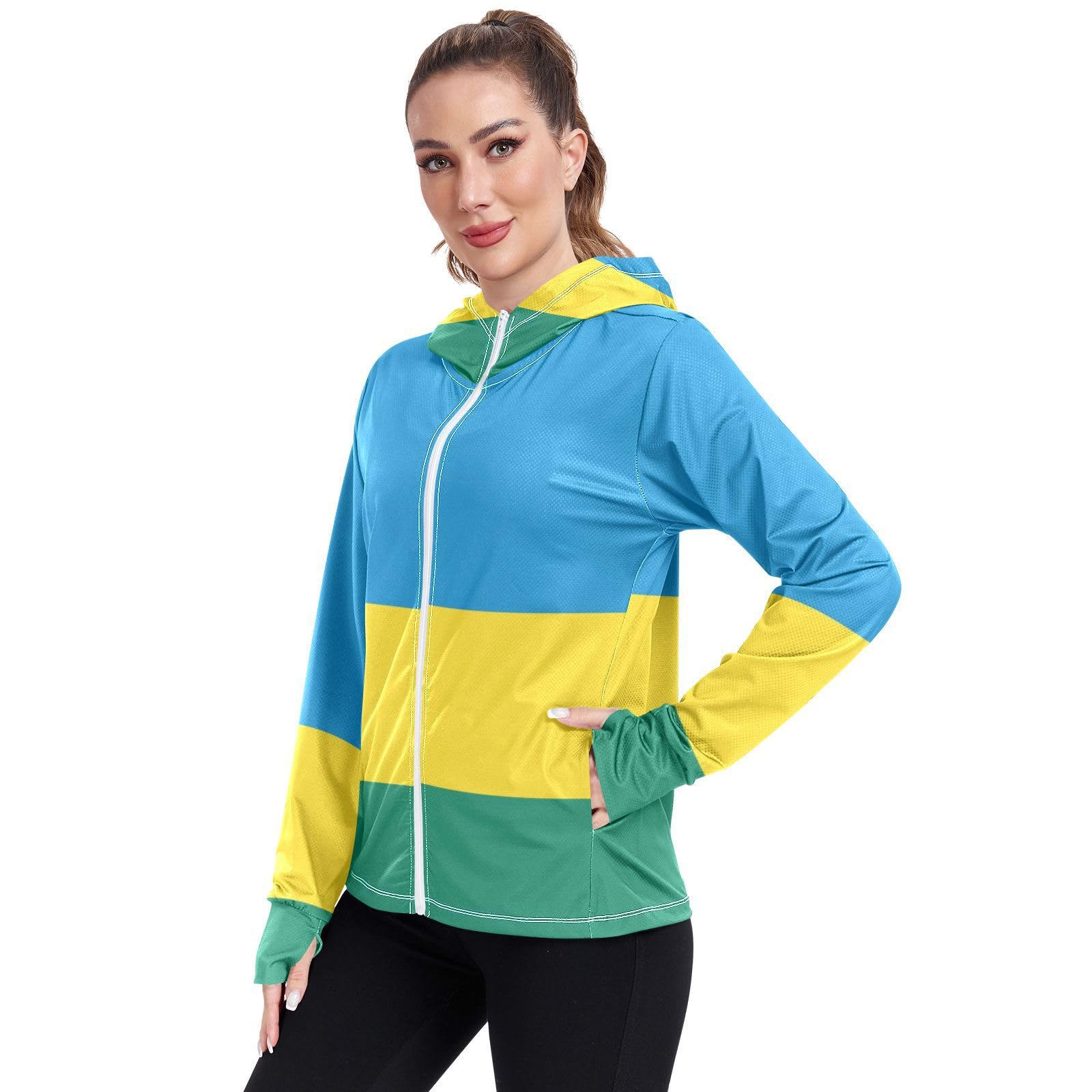 Rwanda Flag Womens UPF 50+ Sun Protection Hoodie Jacket Lightweight Long Sleeve Sun Shirt with Pocket Multicoloured