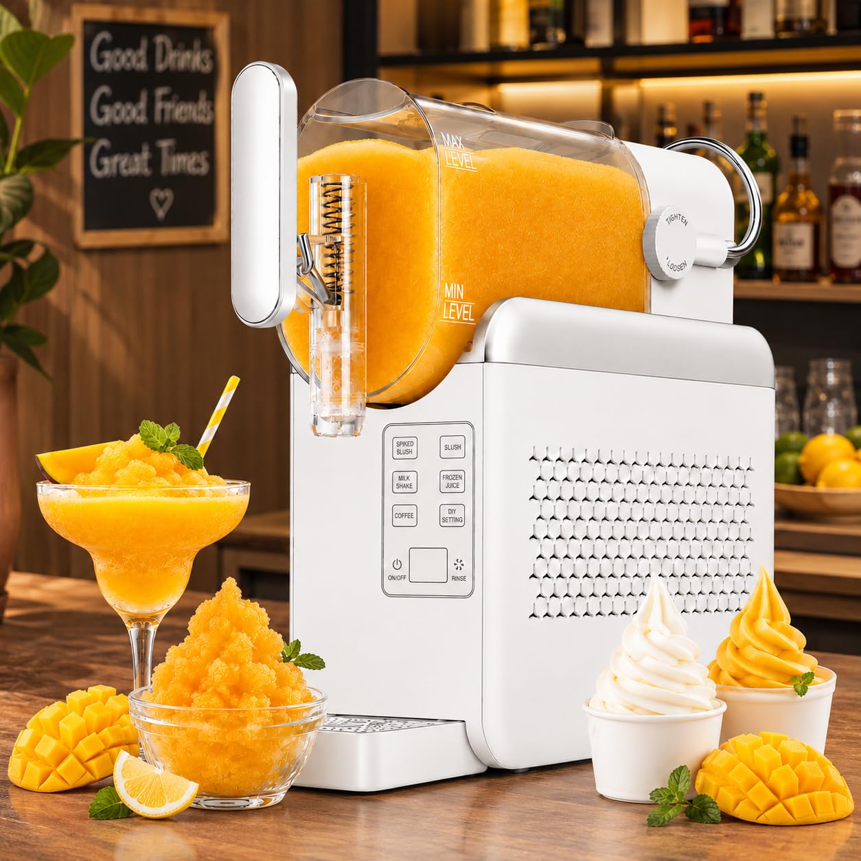 pedenencelia Slushie Machine for Home, No Ice Needed Slushy Machine, 1.8L Chilled Drink Maker & Soft Serve Ice Cream Machine, 6 Preset Modes, LED Display for Milkshakes Frappés Party Drinks White