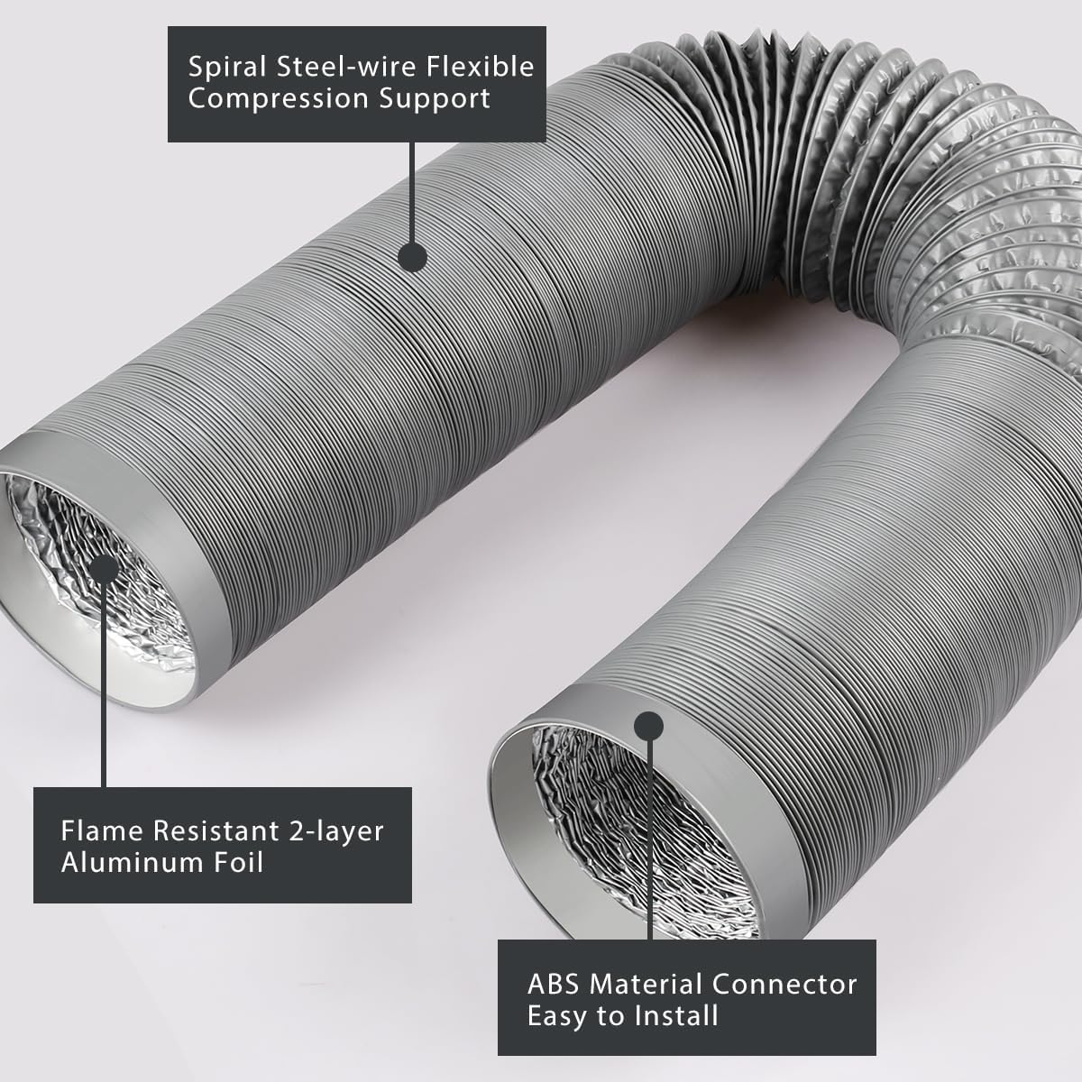 4-Inch Dryer Vent Hose 26FT, Flexible Aluminum Duct with 2 Clamps, Heavy-Duty photo 2