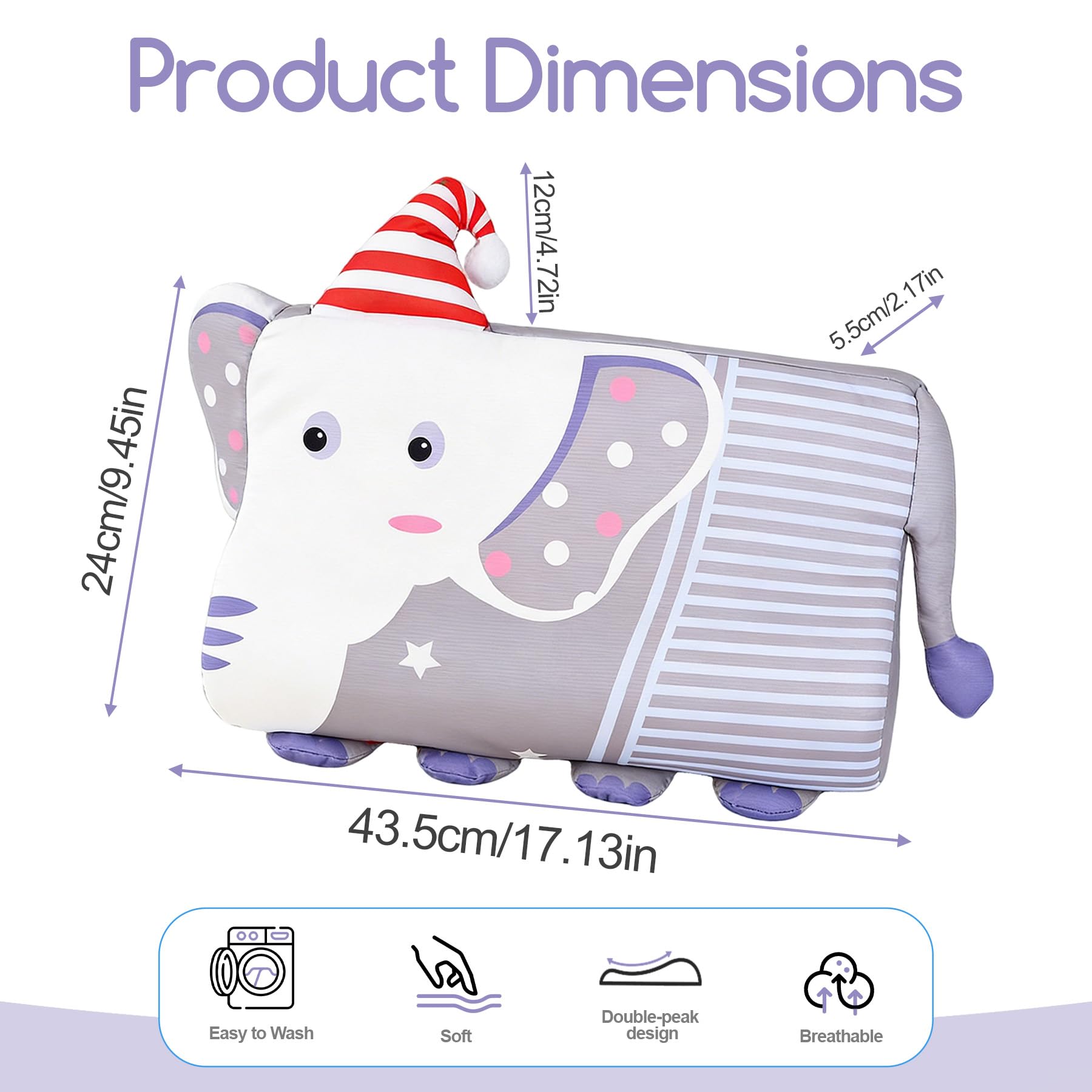TZEKING Almohada Infantil Ergonómica – Almohada para Niños con Funda Lavable, Espuma Viscoelástica Transpirable e Hipoalergénica, Cojín para Bebes y Niños de 2 a 10 Años – 45x27x6cm — view 2