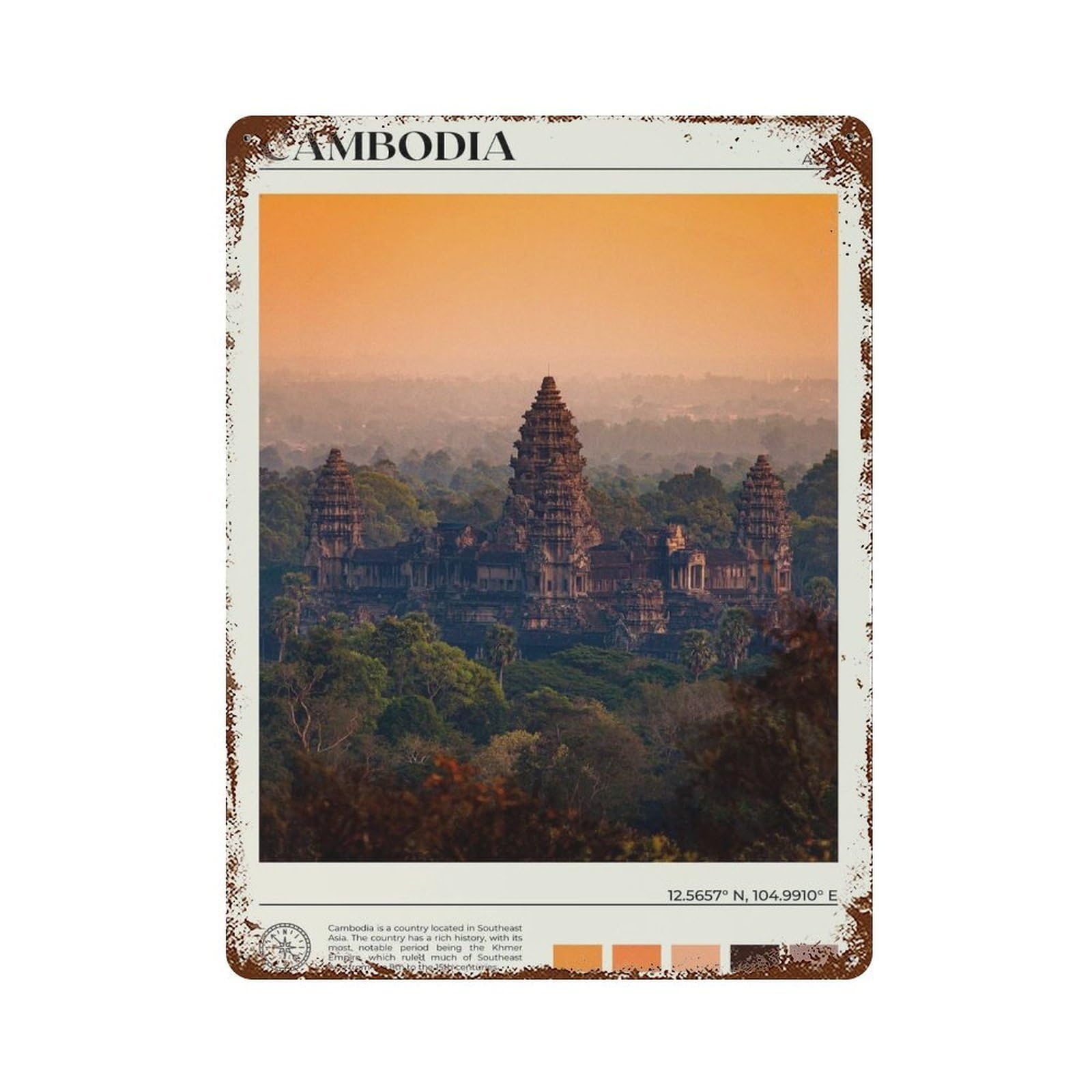 xiaoxiaoshen Real Photo Cambodia Decor Asia Wall Decor Art Metal Tin Poster Modern Home Decor Art Home Bar Shop Decorations Vintage Sign 40x30cm