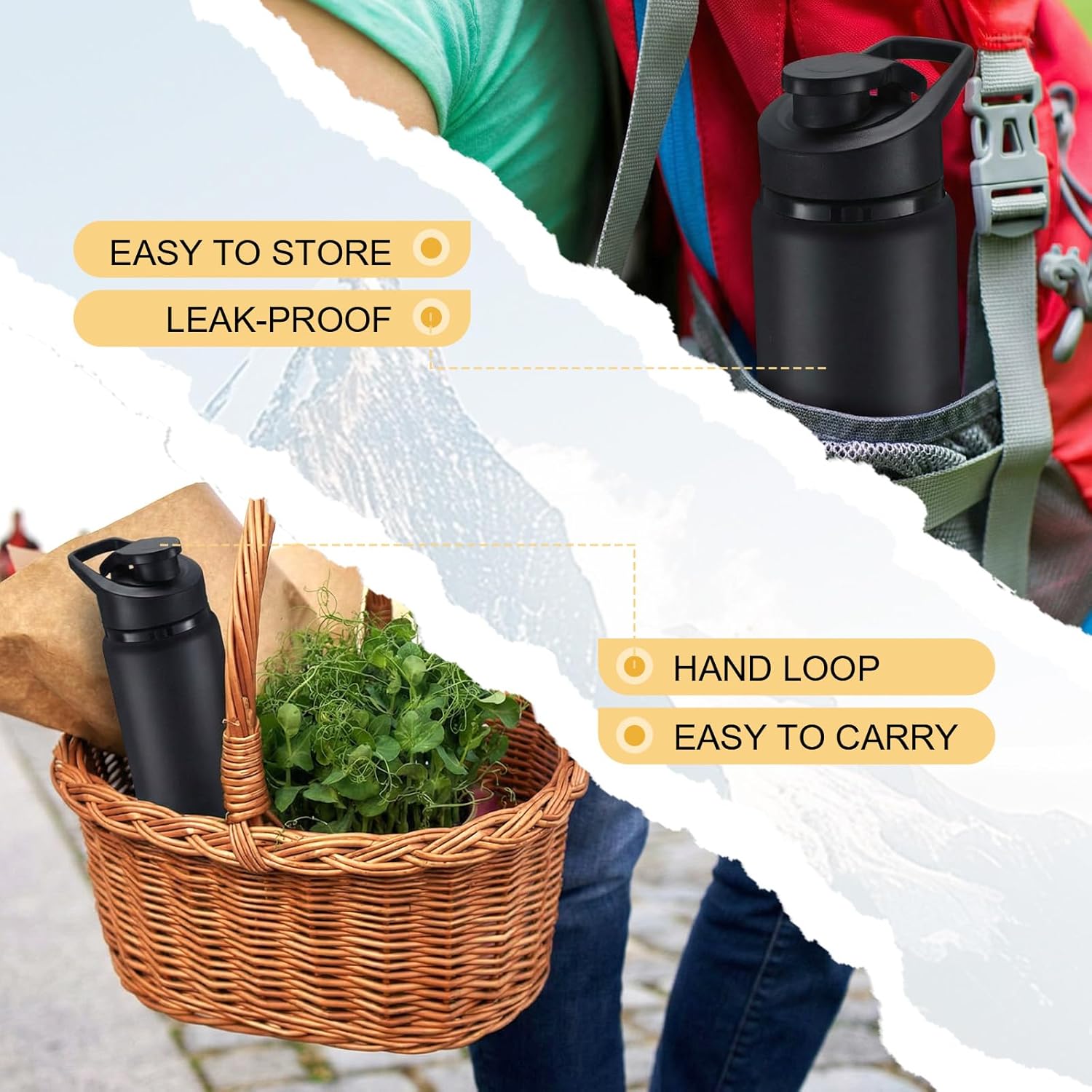 Domensi 30 Pack Aluminum Water Bottle Bulk Reusable Water Bottle, Lightweight Easy Carry Leakproof with Snap Lid Travel Bottles, for Gym Outdoor Sports Cycling Camping Fishing (17oz,Black) - Image 5