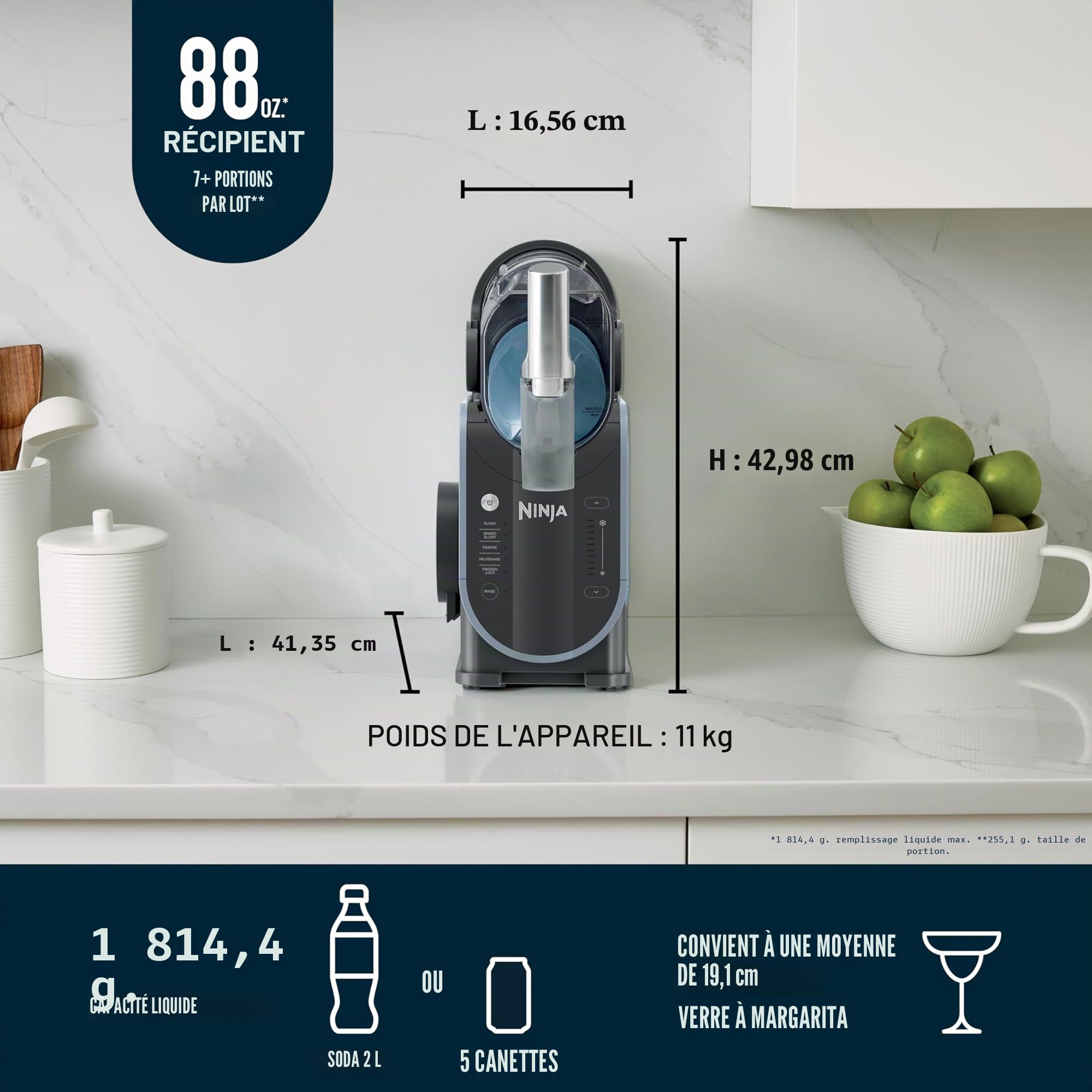 Ninja FS301 Machine professionnelle avec technologie RapidChill, machine à boissons et à slushie de 250 ml, 5 programmes prédéfinis, margaritas congelées, frappes et plus encore, accents premium, noir