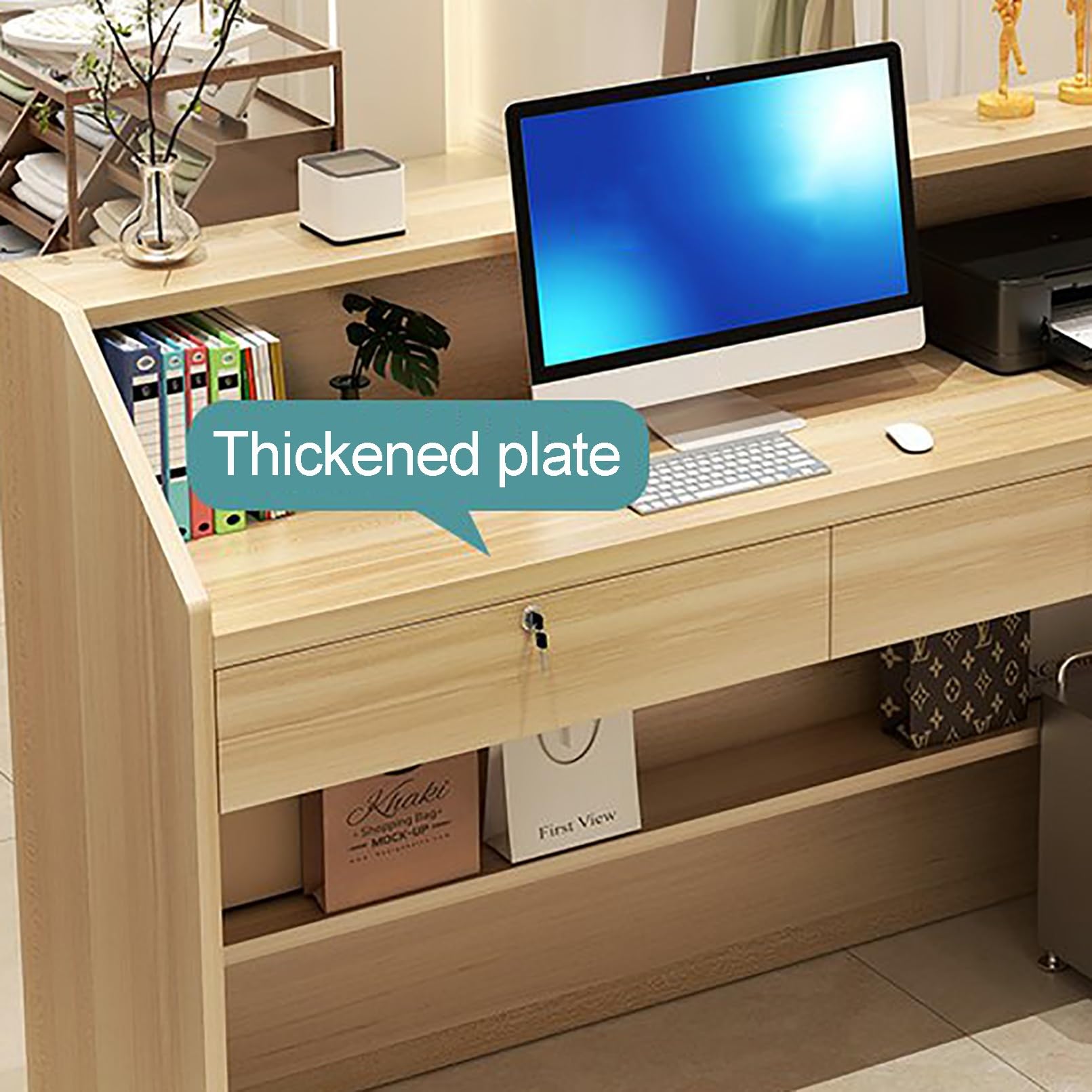 TELCIM Empfangstheke, Rezeptionstheken, Verkaufstheke, Kassentisch Mit Schubladen, Empfangstresen, Laden-Theke, Rezeptionsmöbe, Für Firmenhallen Hotelrezeptionen Kosmetikstudio(Wood,80x38x92cm)