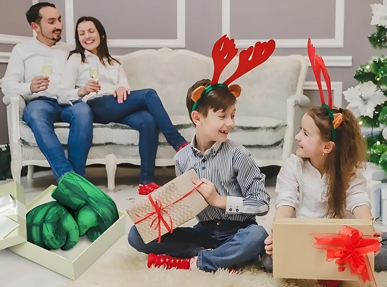 Guanti da Boxe Eroi - Guanti Morbidi in Schiuma per Cosplay, Natale, Halloween e Compleanno (1 Paio, Verde)
