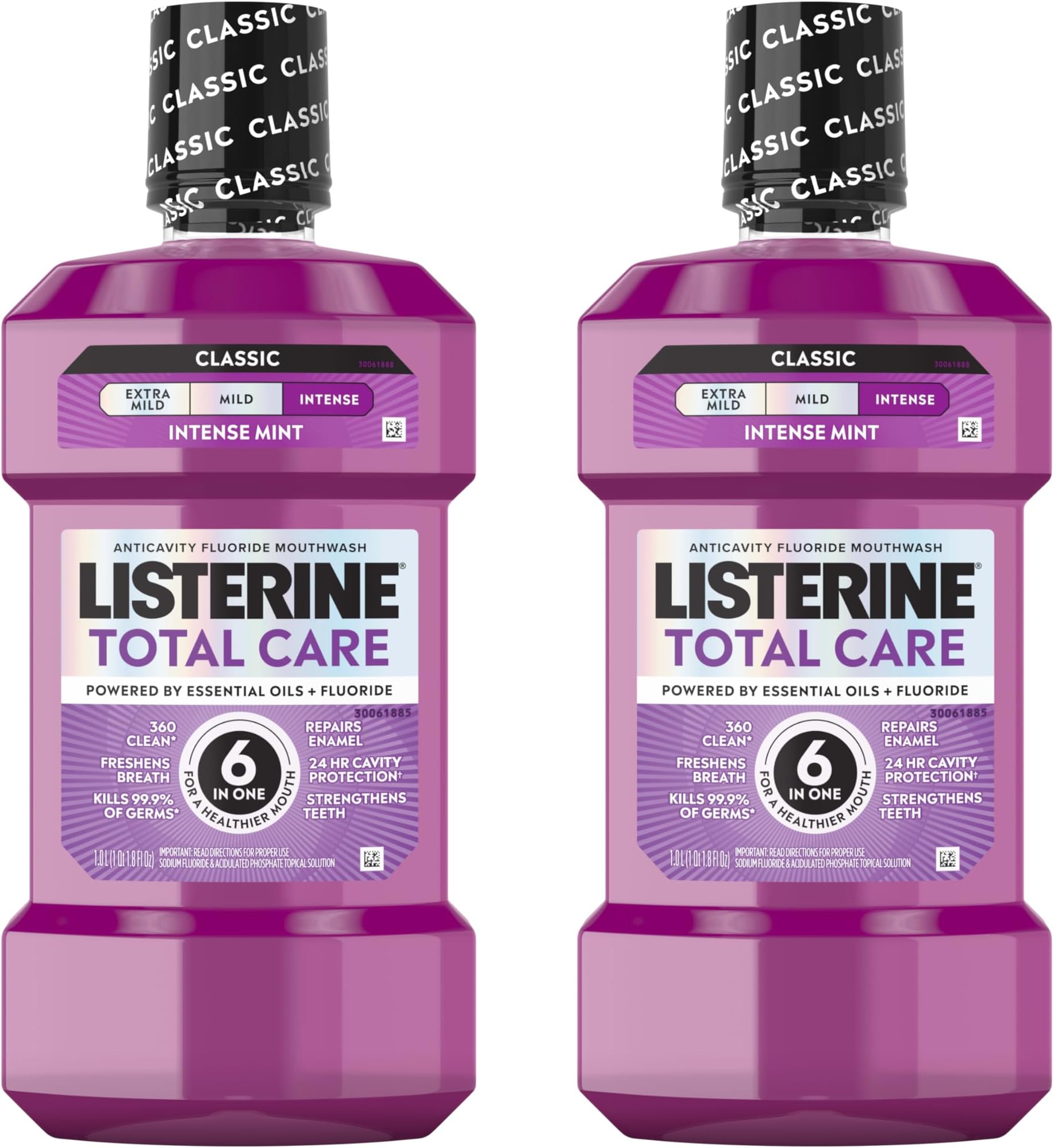Total Care Anticavity Fluoride Mouthwash, 6 Benefits in 1 Oral Rinse Helps Kill 99% of Bad Breath Germs, Prevents Cavities, & Strengthens Teeth, Fresh Mint, 1 L, Pack of 2