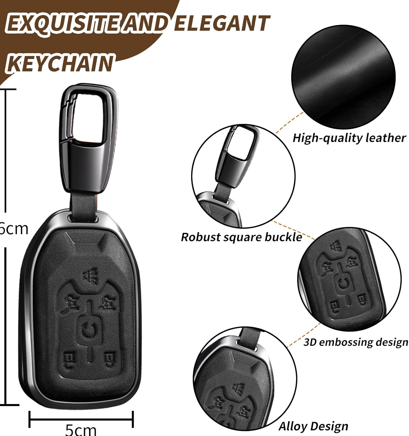 Key Fob Cover Leather Car Suburban Tahoe 2015 2016 2017 2018 2019 2020 Tahoe Suburban Yukon Smart Remote Key Shell (J-Black)