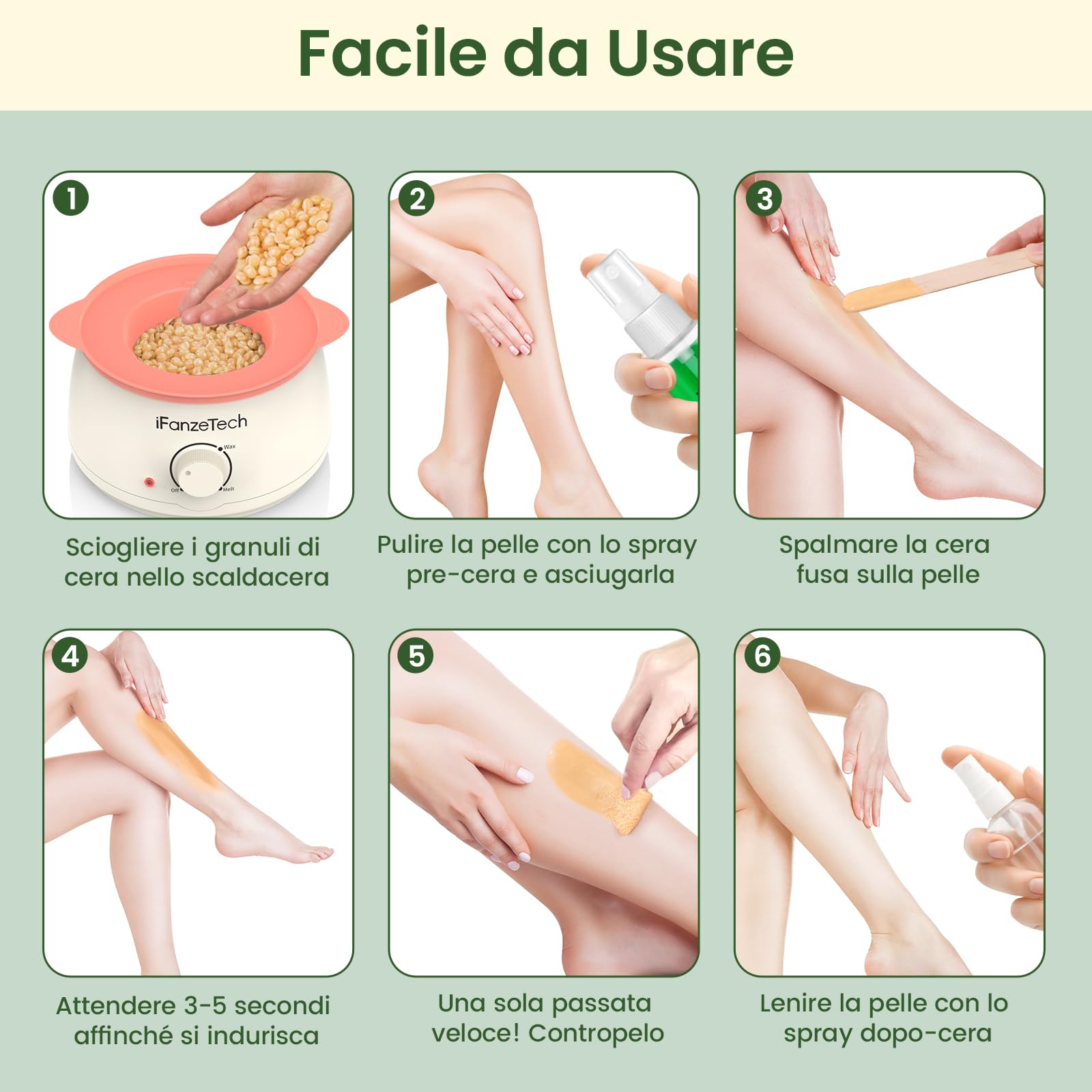 IFANZETECH Scaldacera Cera Brasiliana Kit: Scalda Cera per Ceretta Rimuovere Tutti Tipi di Peli, con 500g Ceretta Brasiliana, 30 Spatole, 1 Pentola Silicio, Depilazione per Uomo e Donna