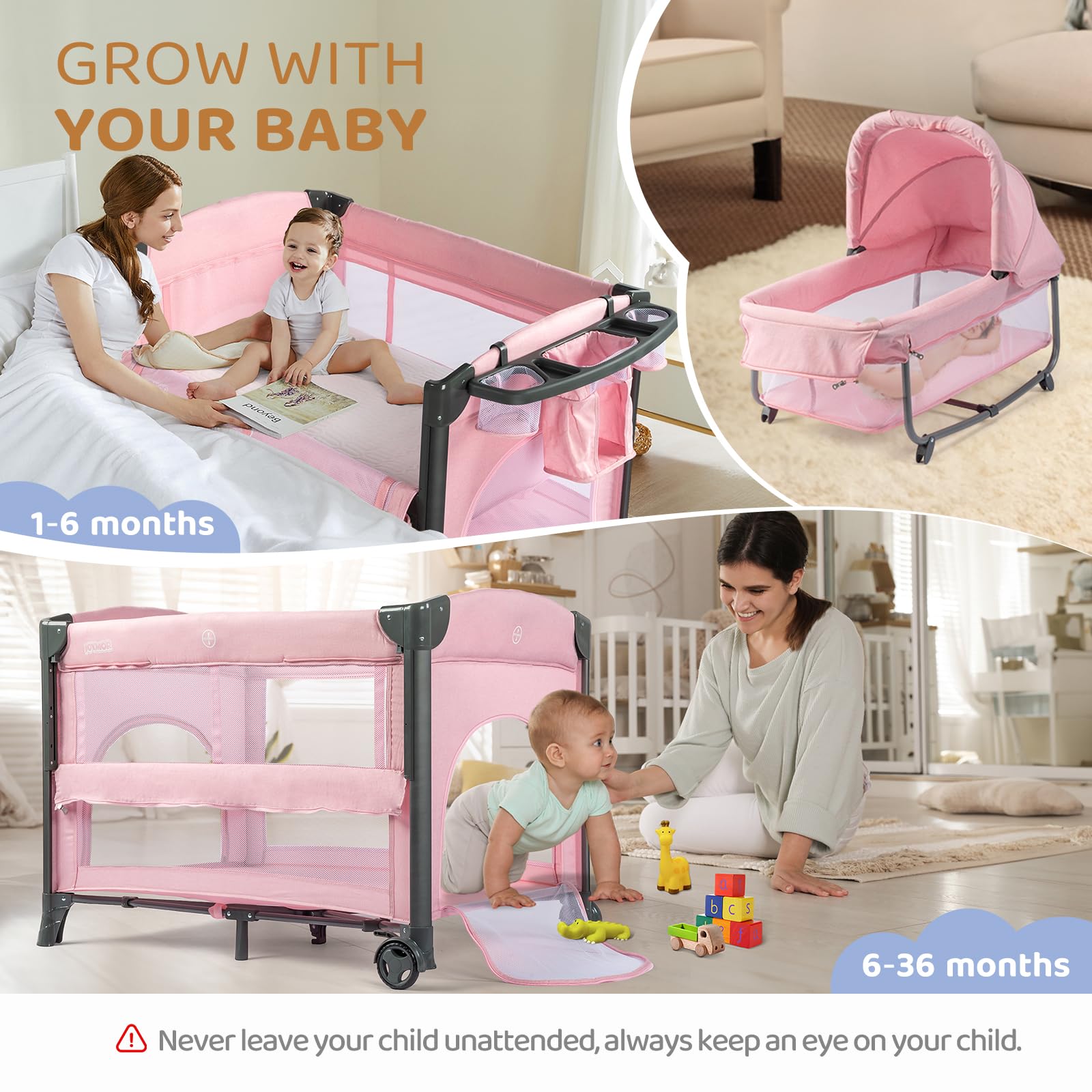 Amazon.com: JOYMOR Twin Bassinet for Baby, Pink Bedside Bassinet