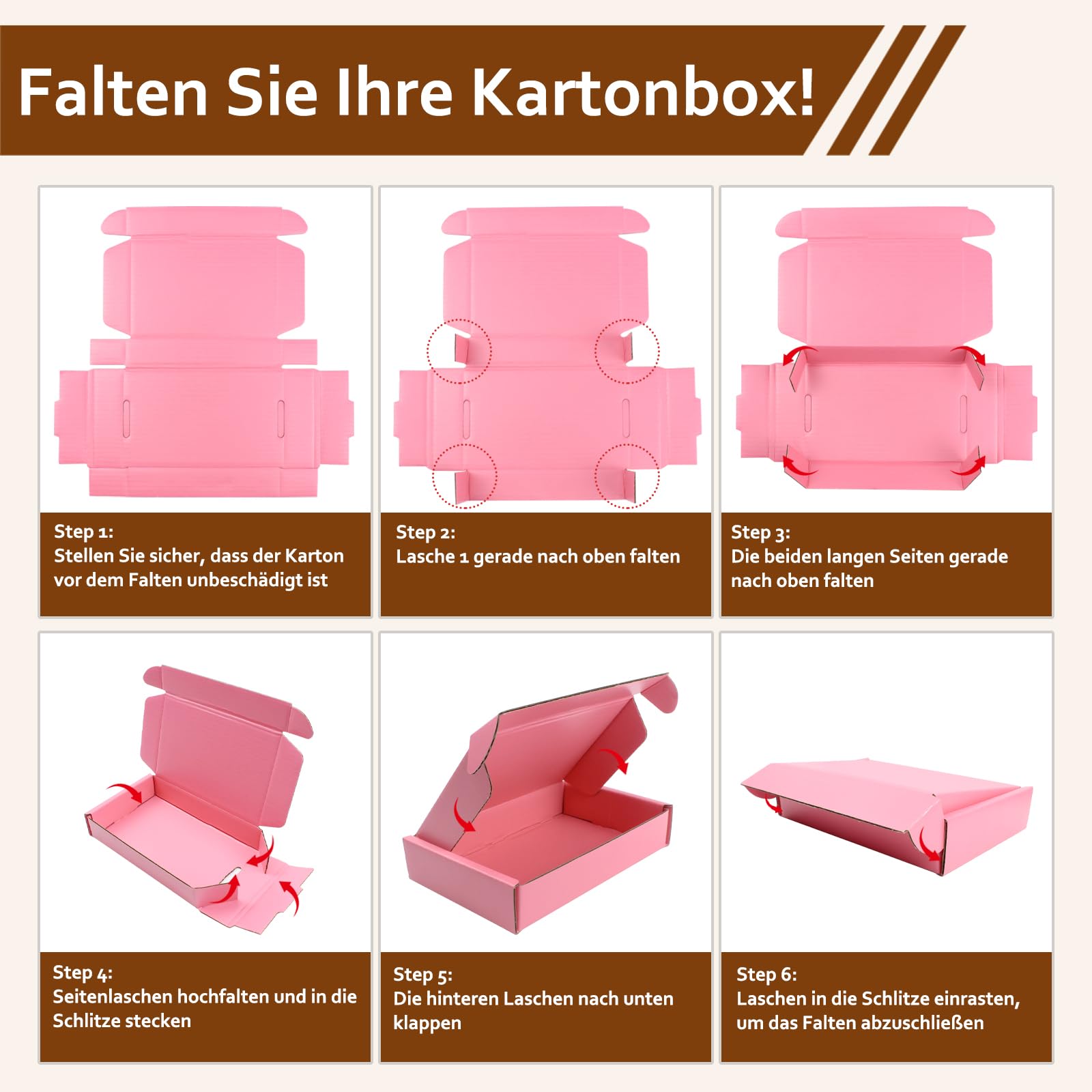 25 x 20 x 7 cm Rosa Klappdeckel-Versandbox – Recyclingkarton – innen & außen rosa – für Geschenke, Sets & Basteln – 25er-Pack