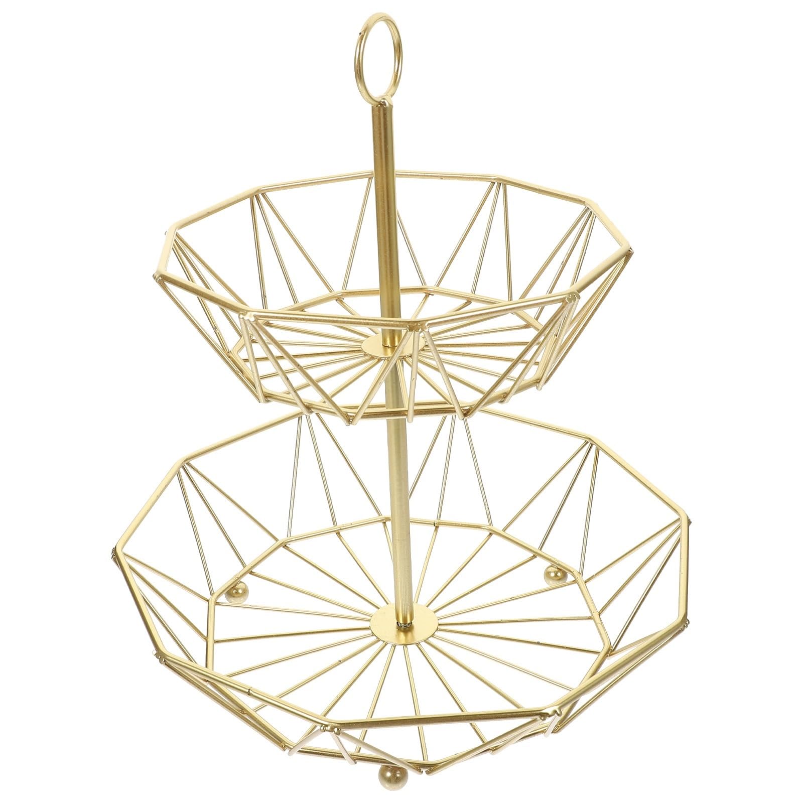 Zhaoj24-05 Fruit Racks 2 Tier Fruit Basket, Wire Baskets Stand for Vegetables, Bread and More for Countertop or Hanging, Christmas or Birthday Present(Golden)