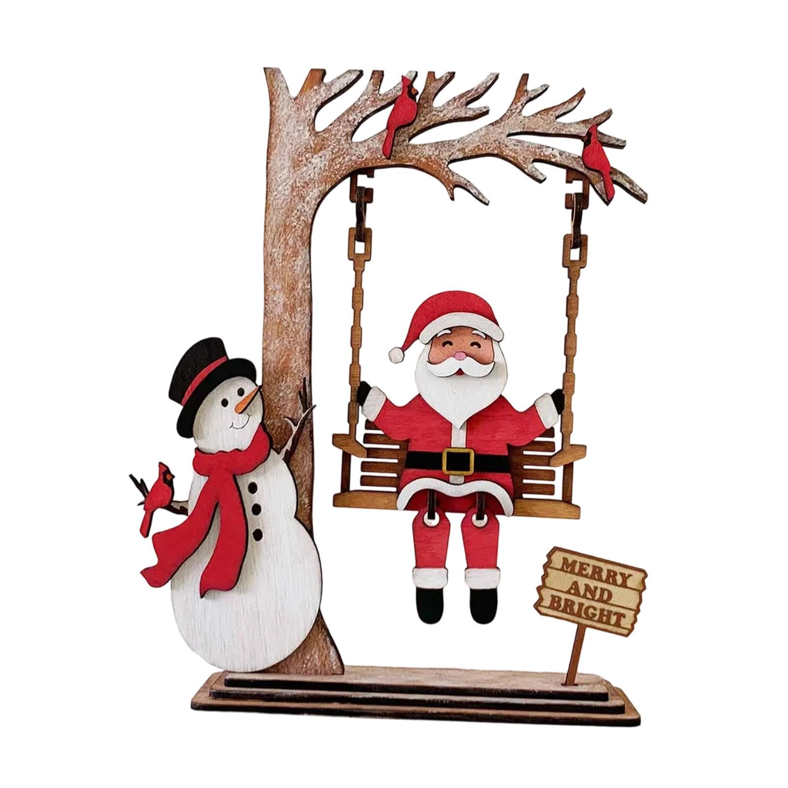 Décoration de Table de Noël en Bois Sculpté Bonhomme de Neige Rustique