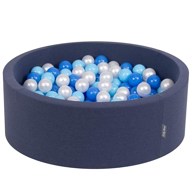 KiddyMoon 90X30cm/200 Bolas ∅ 7Cm Piscina De Bolas para Ninos Hecha En La UE, Azul Marino:Azul Clr/Azul/Perla