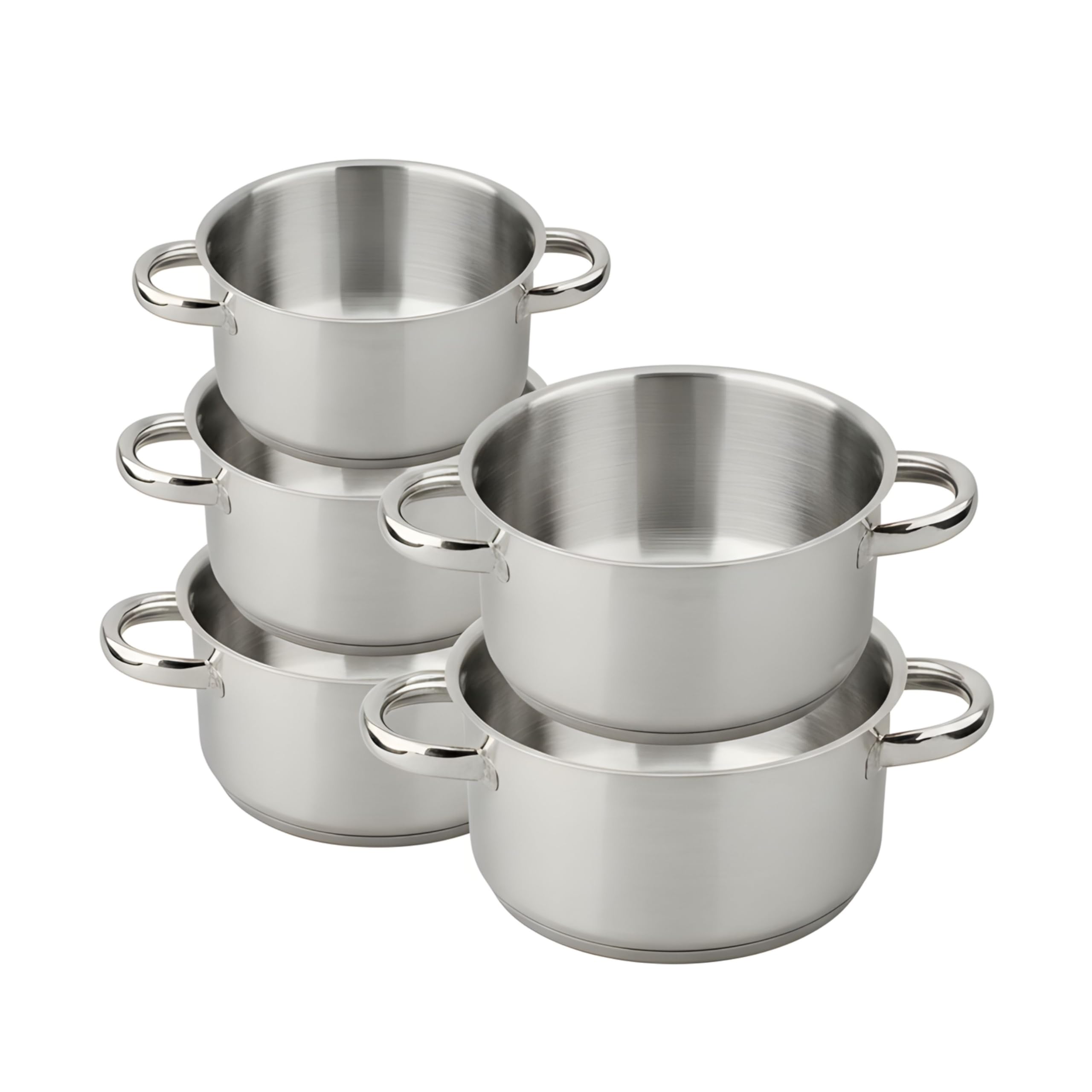 Yasta Batteria da Cucina 5 Pezzi - Set Pentole in Acciaio Inox per Induzione e Gas - Casseruole con Fondo Triplo Strato (Ø 12, 14, 16, 18, 20 cm) - Lavabile in Lavastoviglie