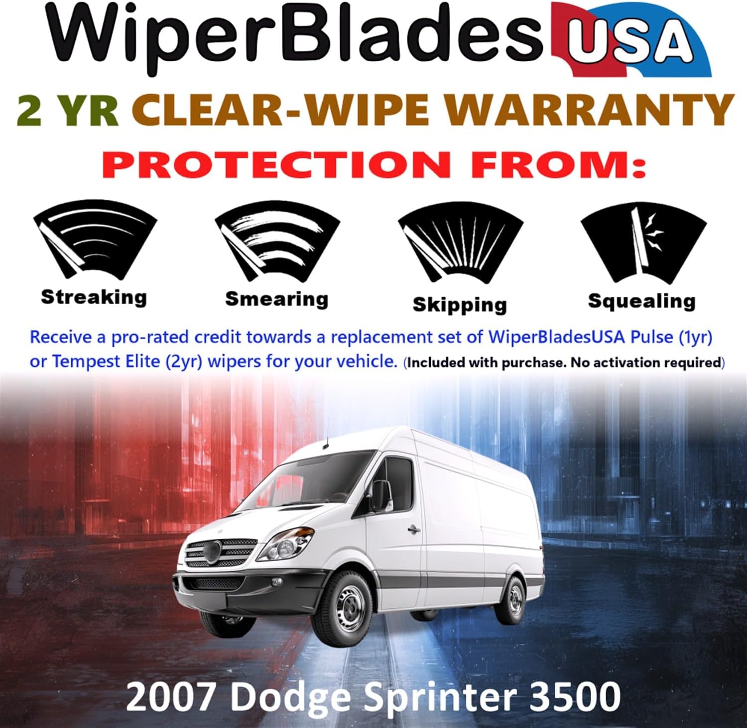 Beam Wiper Blades Set w/2yr Warranty compatible with Dodge Caliber 2011 (Set of 3) w/Rear Wiper Tempest Elite Wipers
