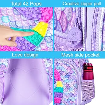 3PCS Girls and Boys Backpack, 16 Kids Bookbag with Lunch Box, Water Resistant School Bag for Elementary Prechool