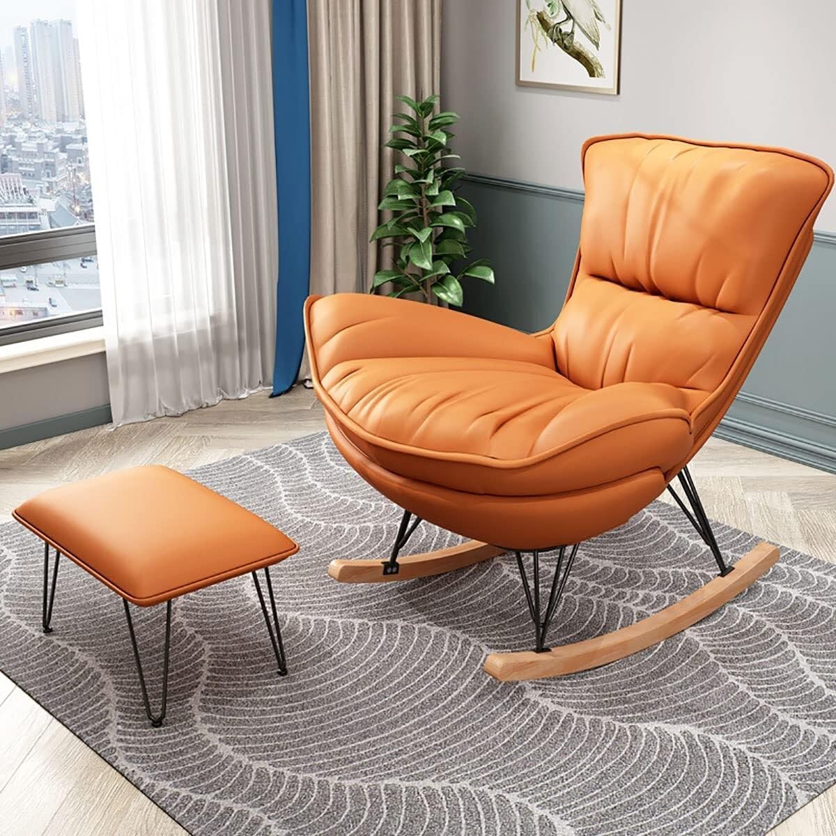 Glider Rocker Chair with Ottoman, Rocking Armchair, Single Sofa Lazy Leisure Recliner Living Room Nap Balcony Single-Seat Sofa Chair, for/Indoor/Living Room/Bedroom