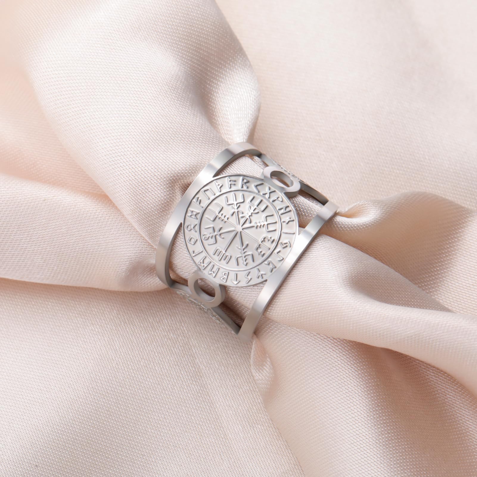 TEAMER Regulowany pierścień Vegvisir ze stali nierdzewnej nordycki kompas runiczny ochrona i przewodnik amulet biżuteria dla kobiet
