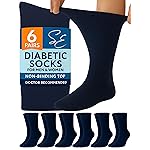 Special Essentials Diabetic Socks for Men & Women - 6 Pairs of Non-Binding Extra Wide Top Cotton Neuropathy Socks - Crew Length, Navy, 10-13