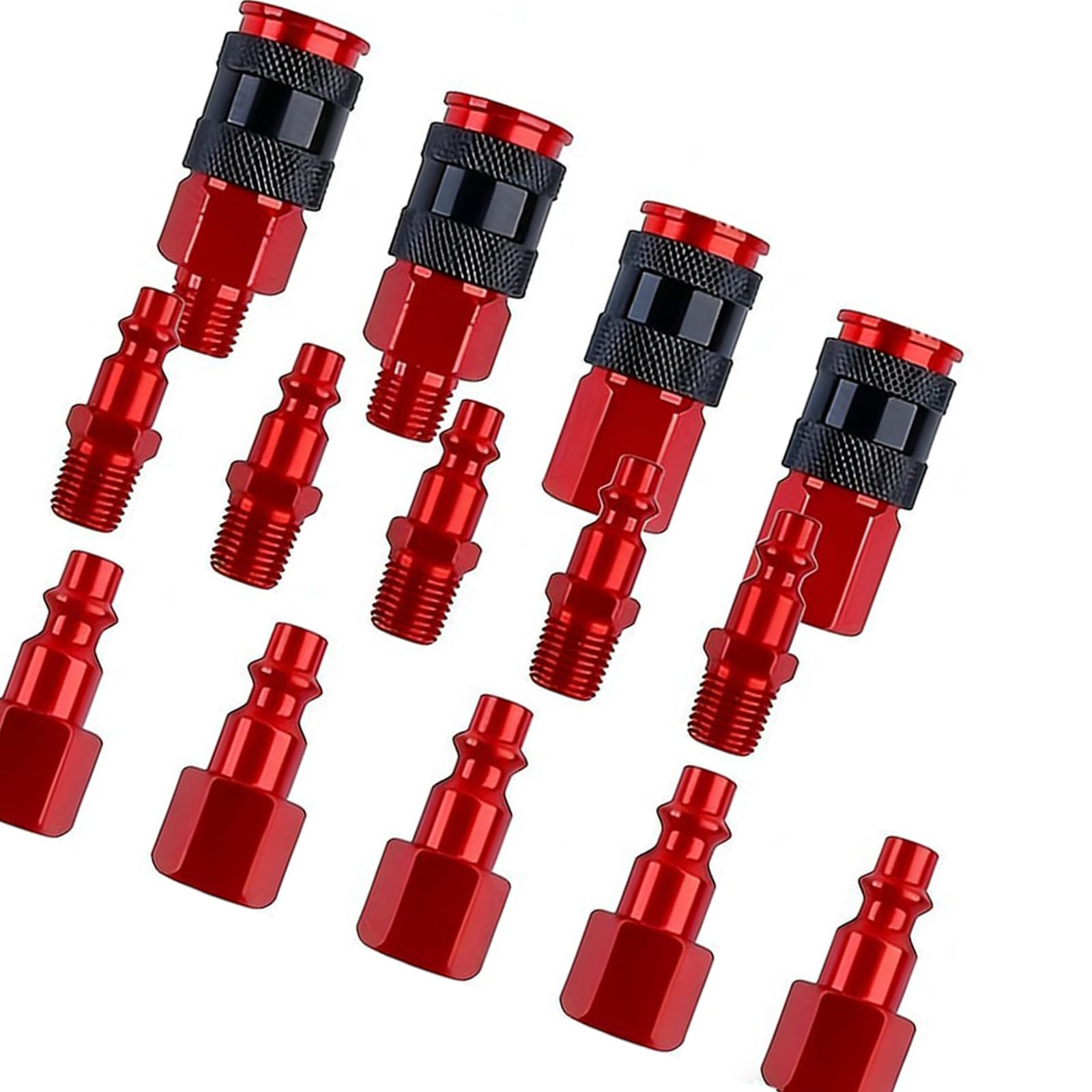 Pneumatic Coupler Plug Assortment, 1/4 in NPT Air Line Fittings Set Built From Aluminum Alloy for Repair Tasks Air Hose Fitting Assortment Pneumatic Connector Compressor Coupler Adapter Line Plug Tool