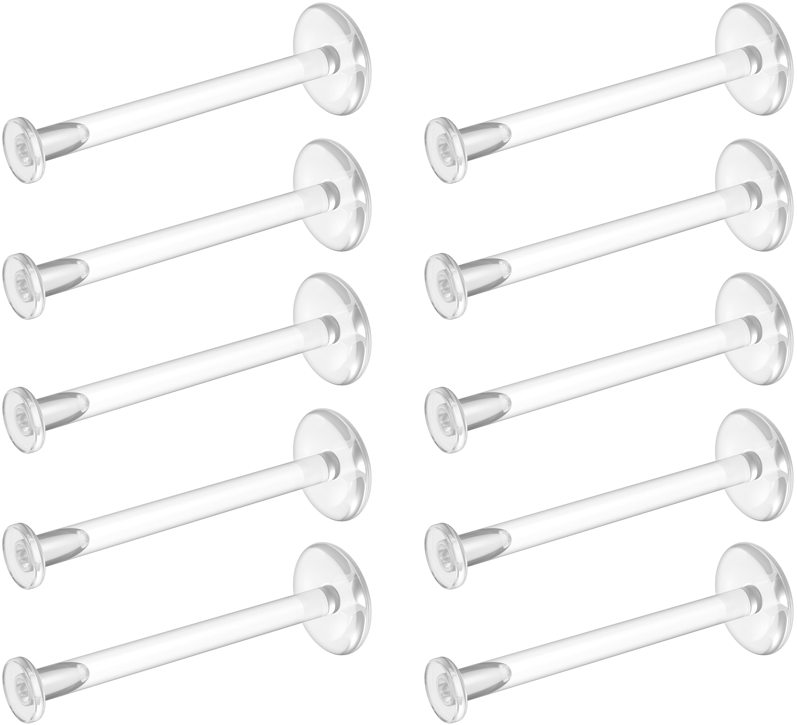 Bioflex Clear Earrings for Sports, Work, School, Surgery, MRI - Clear Piercing Jewelry Labret Studs for Ears, Cartilage, Helix, Tragus, Lip, Medusa, Monroe - Flat Push-In Plastic Earrings (16g, 18g) Piercing Retainers