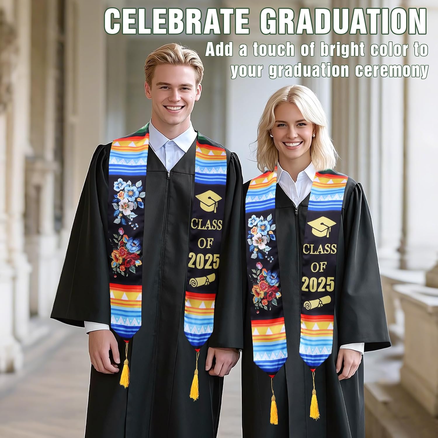Mexican Graduation Sash Class of 2025 Graduation Stole Gift, American Grad Art Serape Stole Sash for Graduation's Day (Style-3)