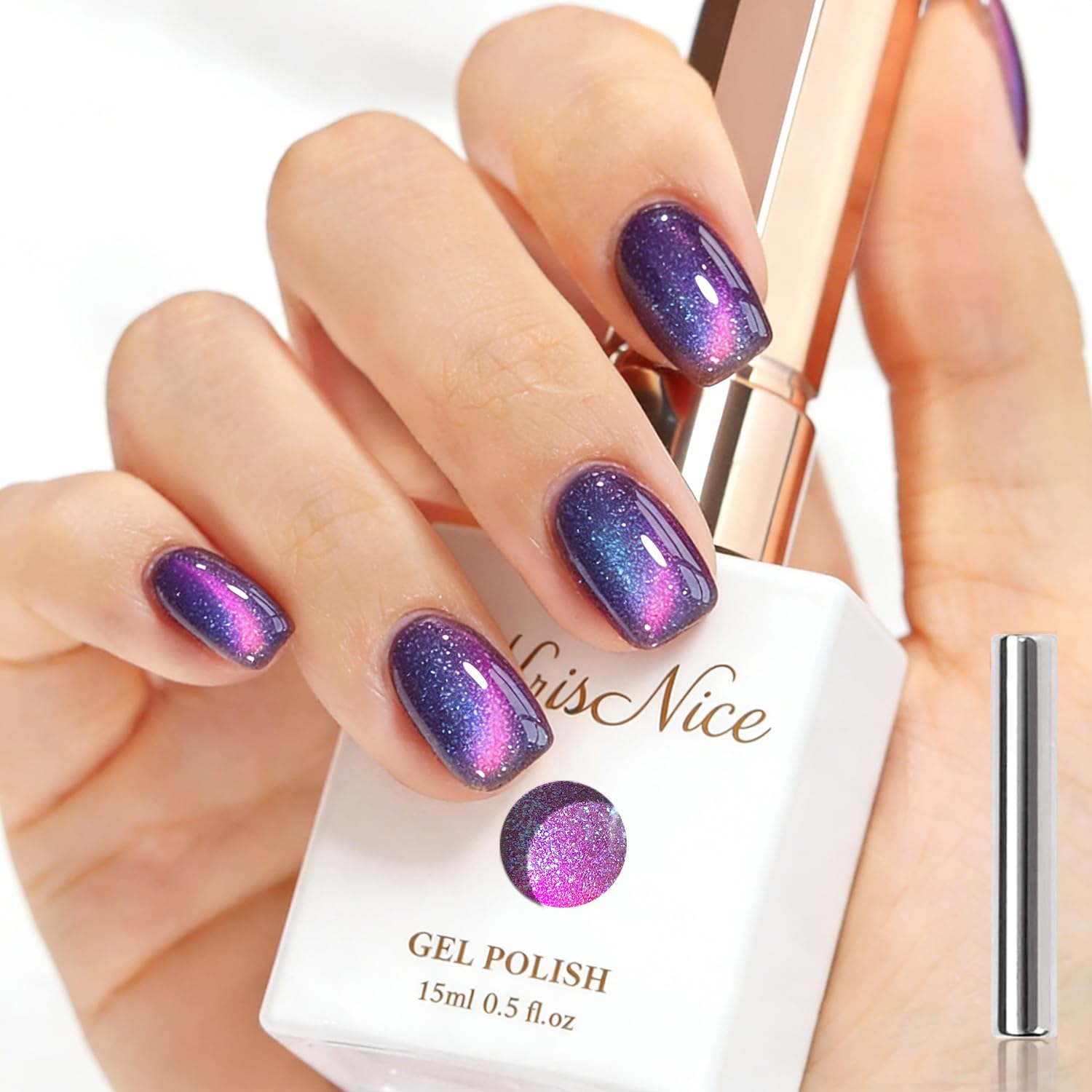 KRISNICE UV Nagellack Cat Eye 15 ML, Gellack mit Magnet, Cat Eye Uv Gel, Glitter Gelnagellack Soak Off Reflective Gel Magnetic Nail Polish für Frauen und Mädchen