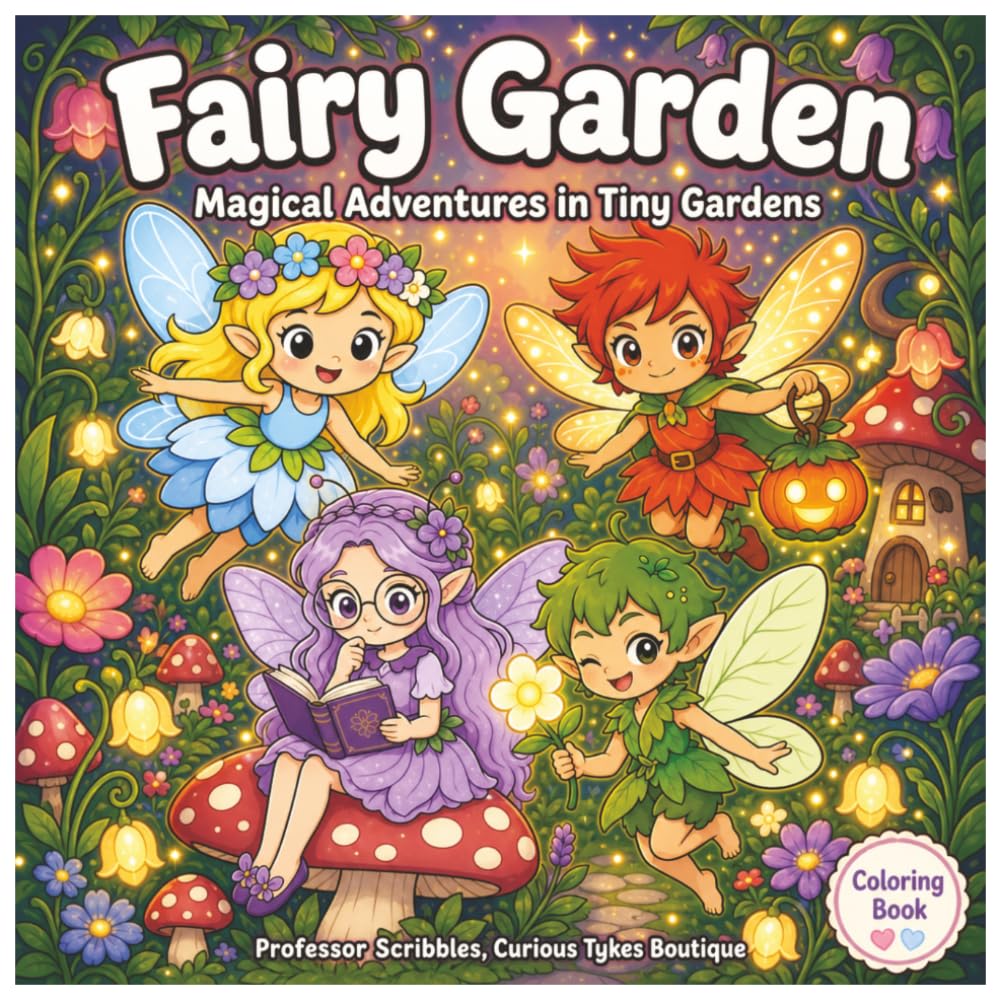 Fairy Gardens: Magical Adventures in Tiny Gardens: Whimsical fairy scenes, tiny garden designs, and magical creatures for kids to colour and enjoy (Professor Scribbles Wonder Canvas Adventures)