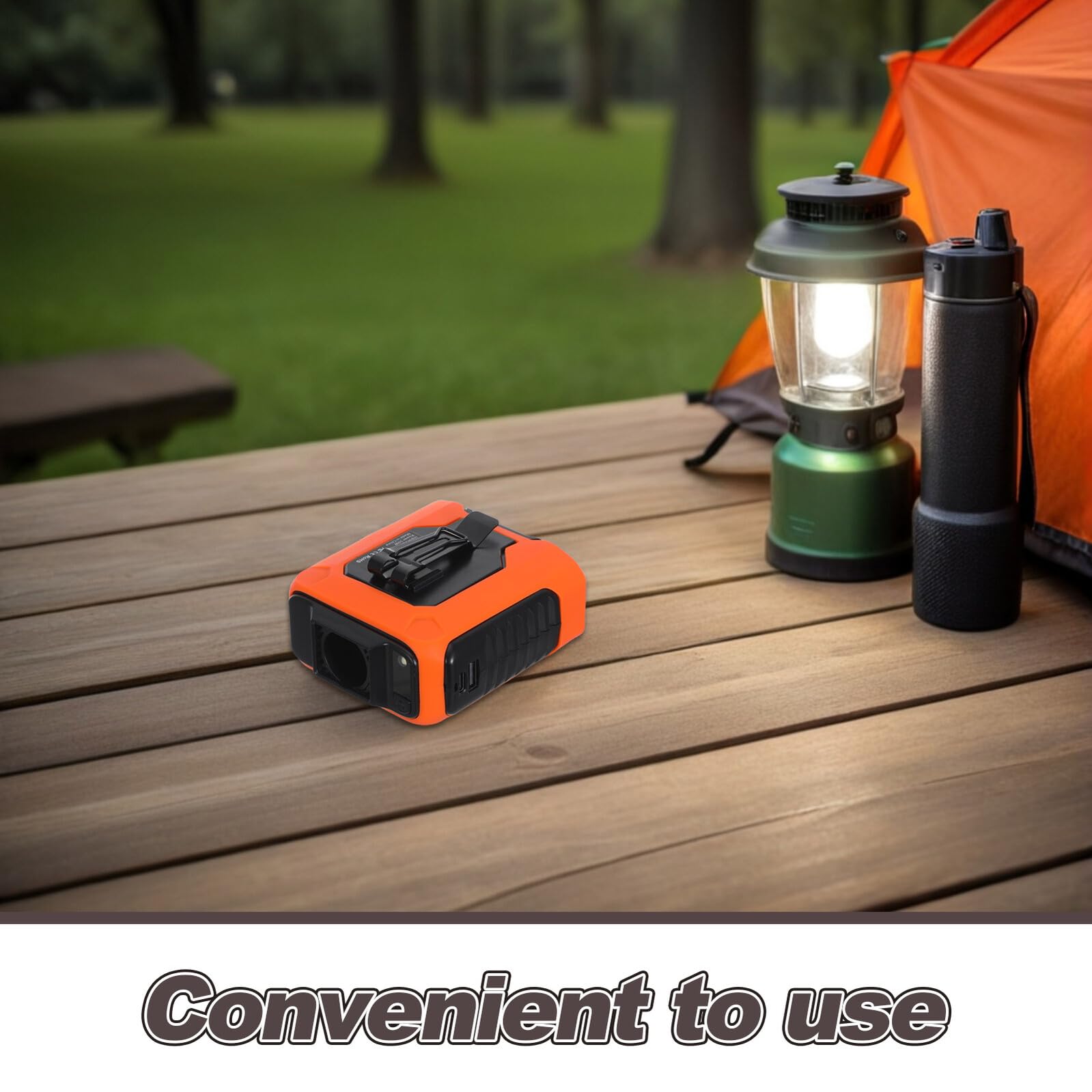 Ventilateur Portable Rechargeable USB pour Extérieur avec Batterie Lithium Abs, Support Stable de Bureau, Lampe Intégrée et Fixation Ceinture pour Camping et Tente