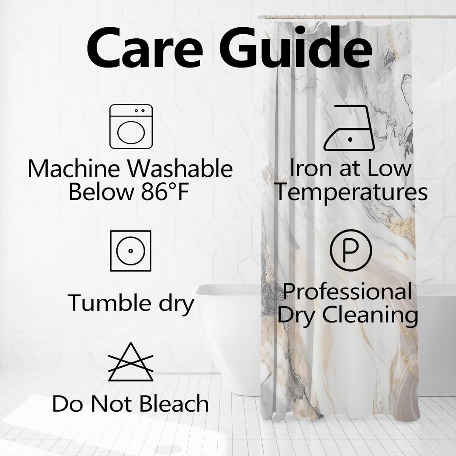 Marble Shower Curtain 72x72 inches for Bathroom Abstract White Ink Watercolor Bathtub Room Partition Hotel Decoration Modern Grey Waterproof Fabric Shower Curtains Set with Hooks