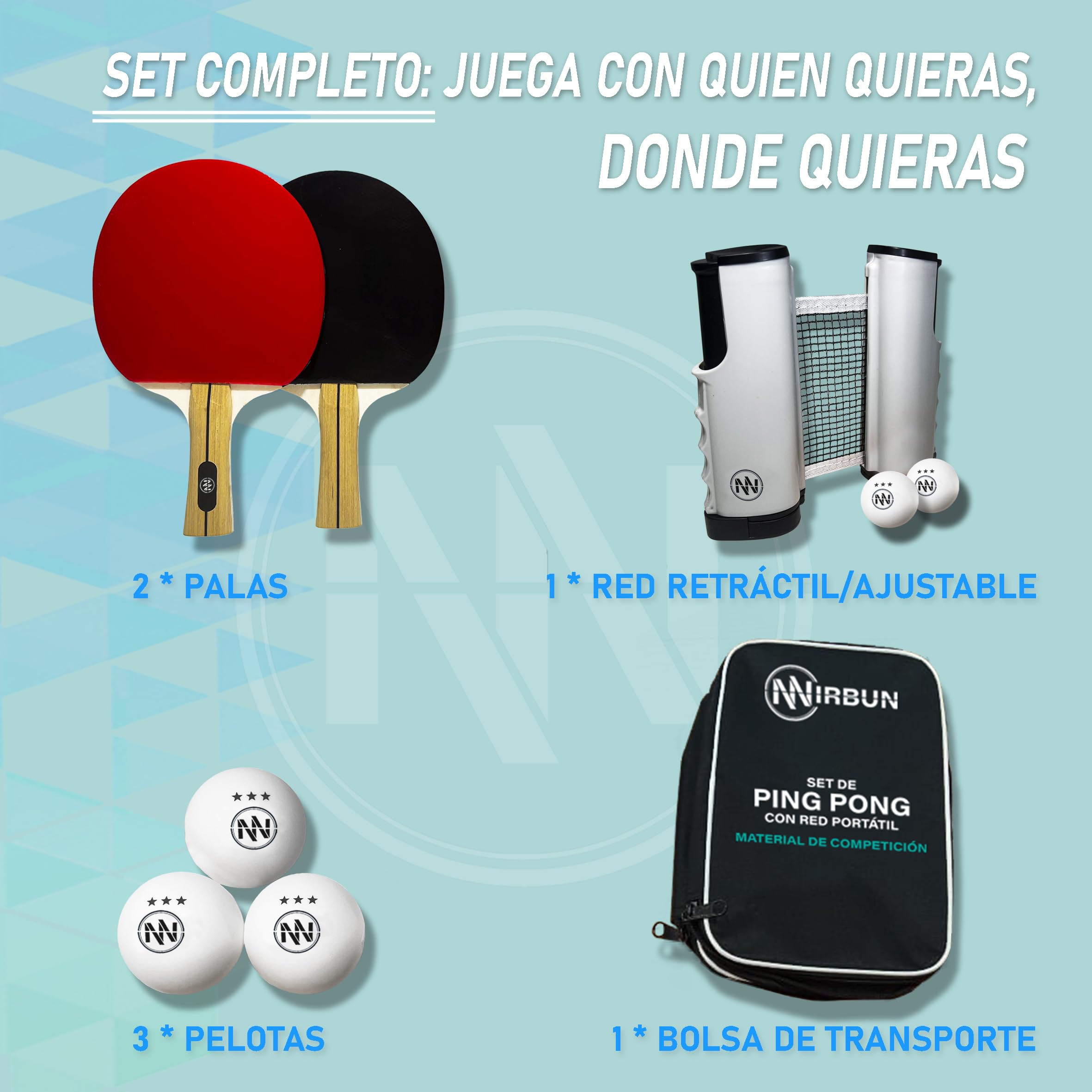 Set Ping Pong Profesional Red Extensible Palas Pelotas 3 Estrellas Portátil