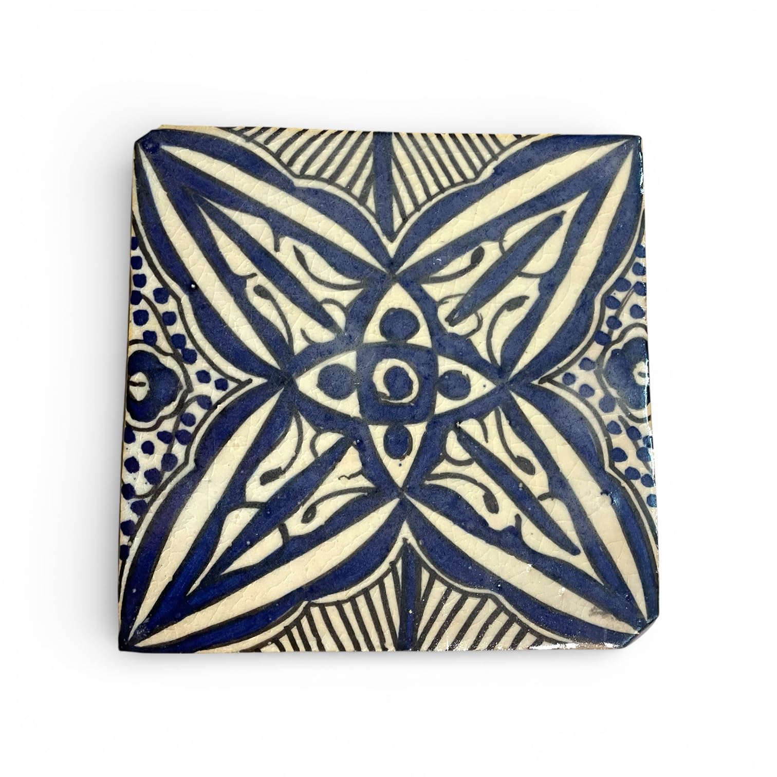 Azulejos marroquíes pintados a mano, cerámica artesanal de Fes, azul y blanco, 15 x 15 cm, juego de 4, estilo mediterráneo boho