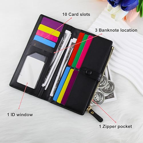 Miniatura 4 de Cartera de cuero plegable para mujer, con cierre a presión, larga y gran capacidad, para tarjetas de crédito, Negro -, Classic