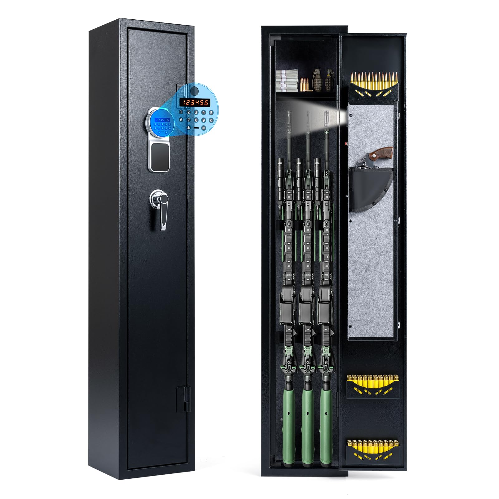 COSTWAY Armoire à Armes pour 8 Fusils, Coffre-Fort 2 Façons de Verrouillage | par Clavier Numérique et Clés, Fonction d'Alerte, Armoire à 8 Fusils, pour Fusils et Pistolets Domestiques, 25 x 22 x 132 cm