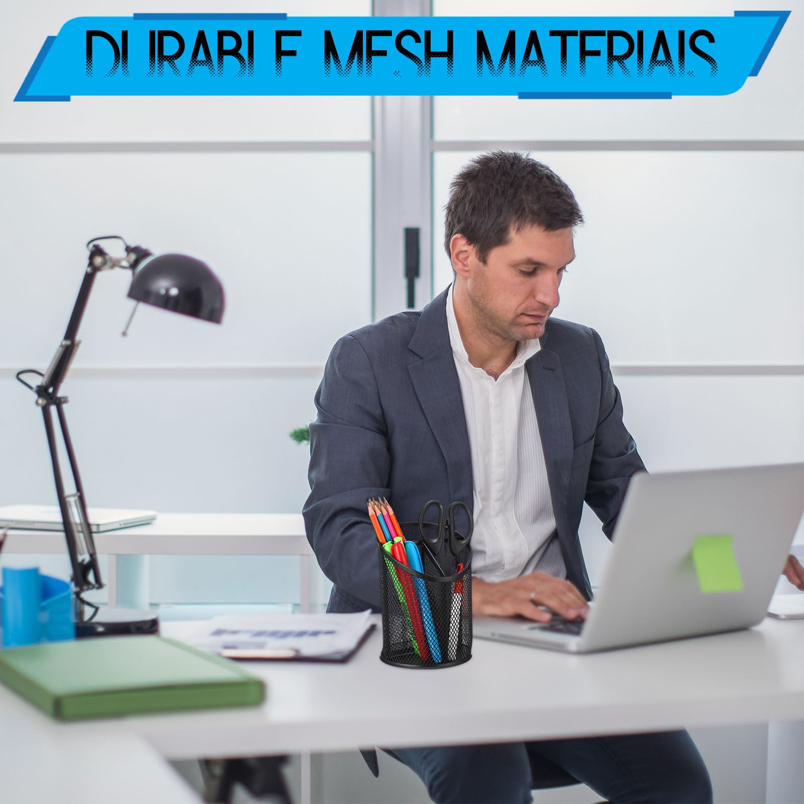 Portapenne in rete, portapenne rotondo in metallo con 3 scomparti, organizer da scrivania per ufficio, casa e scuola, confezione da 4 accessori da scrivania