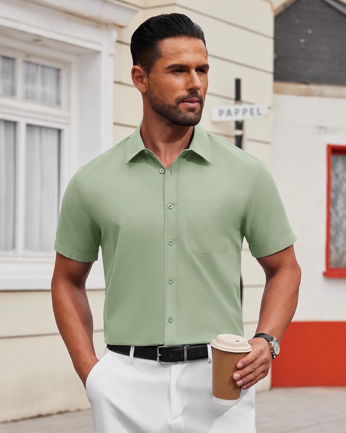 Alimens & Gentle Men's Short Sleeve Dress Shirts Wrinkle Free Untucked Casual Button Down Shirt - Image 2