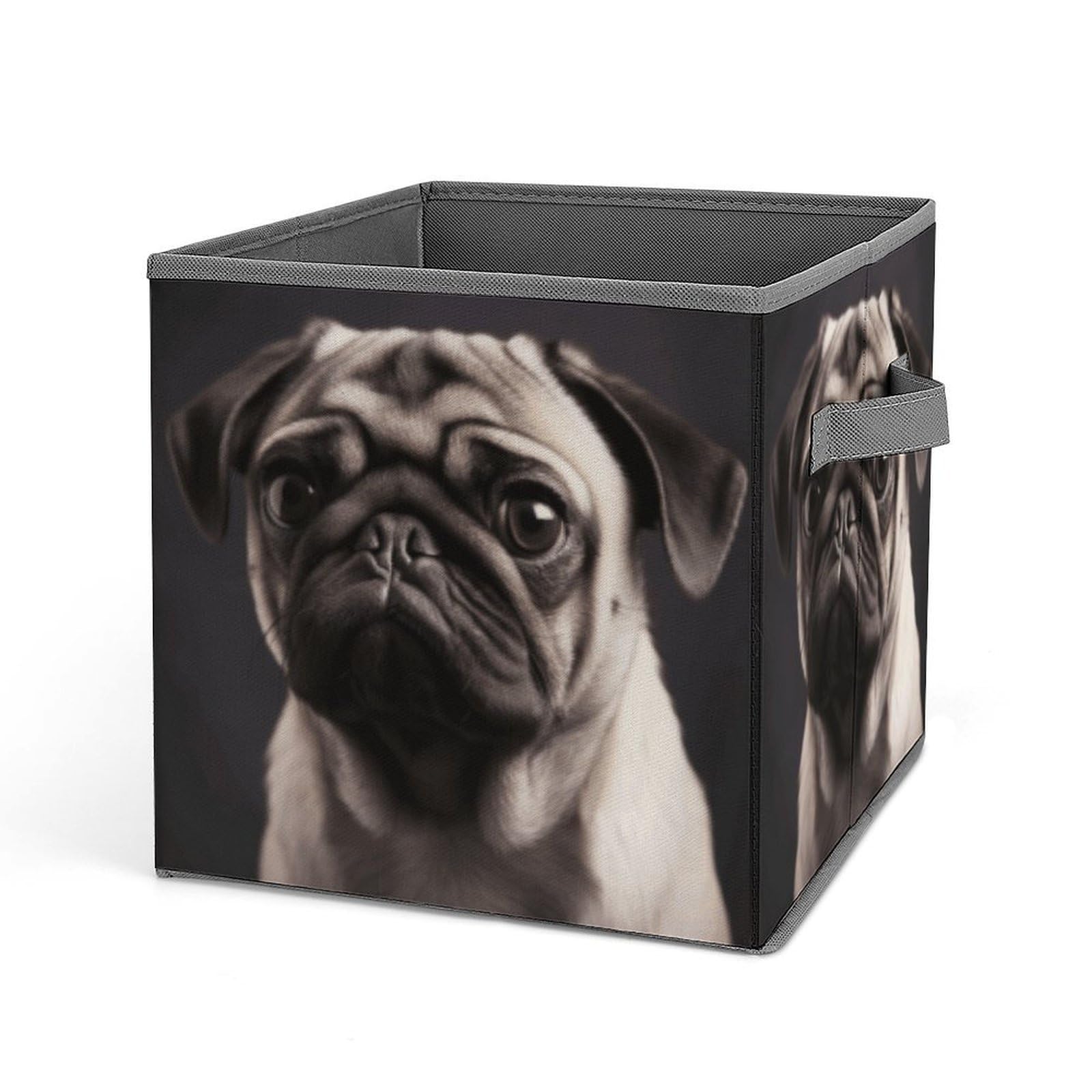 Pug Storage Baskets Collapsible, Exquisite Pattern Cube Box, Canvas Fabric Storage Bins with Handles, Clothe Organizer Box for Home Decorative Office Bedroom