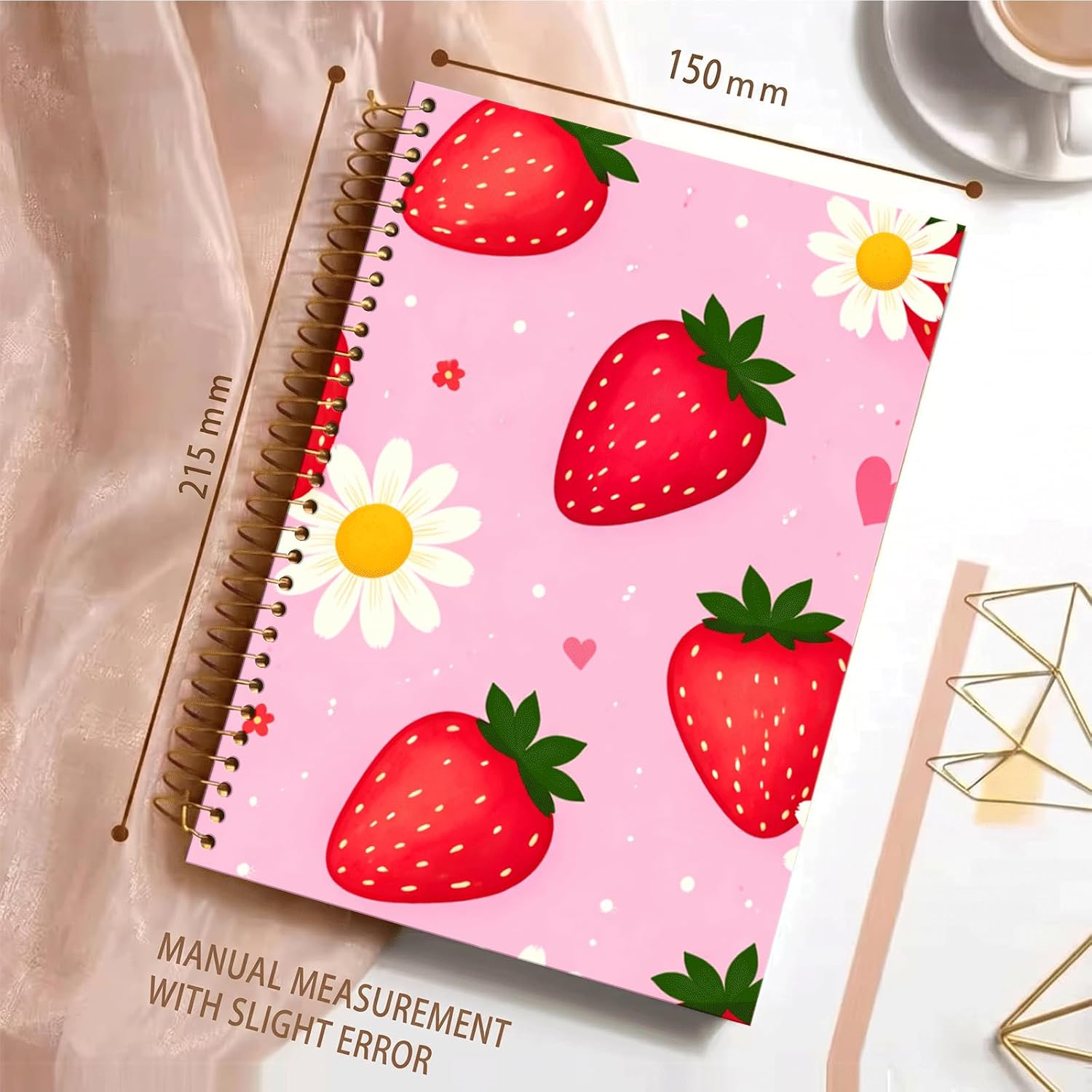 iampanda Spiral Journal Notebook,Strong Twin-Wire Binding with Premium Paper for Women,60 Sheets A5 College Ruled Notebook/Journal,Perfect for School Office Home Gifts,Strawberry Daisy Heart Star image 2