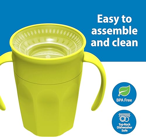 Miniatura 7 de Dr. Brown's Milestones Cheers 360 - Vaso de transición sin boquilla con asas, apto para viajes y sin fugas, para bebés y niños pequeños, verde, sin