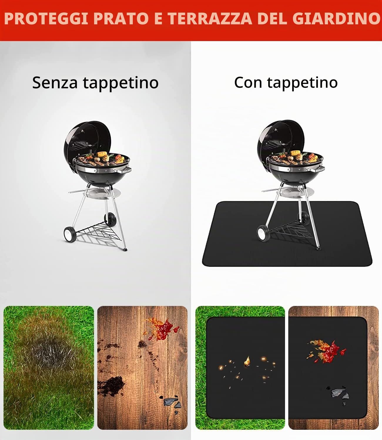 Tappetino Antincendio BBQ 152 x 101 cm Resistente al Calore | getalong · resistente fino a 800 °F · repellente olio & acqua · riutilizzabile · 152 x 101 cm