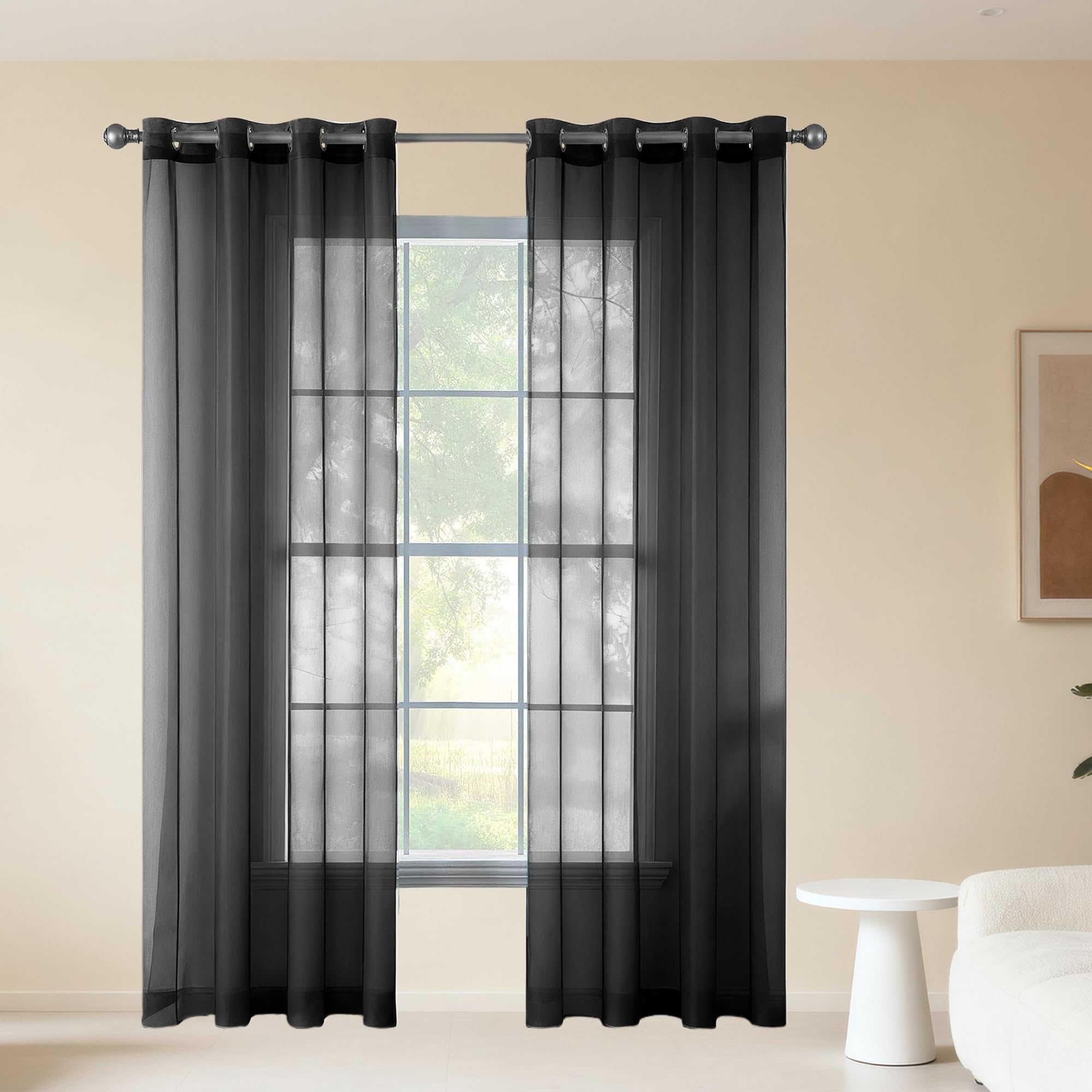 Rideau voilage à oeillets noir 160 x 140 cm décoration chic