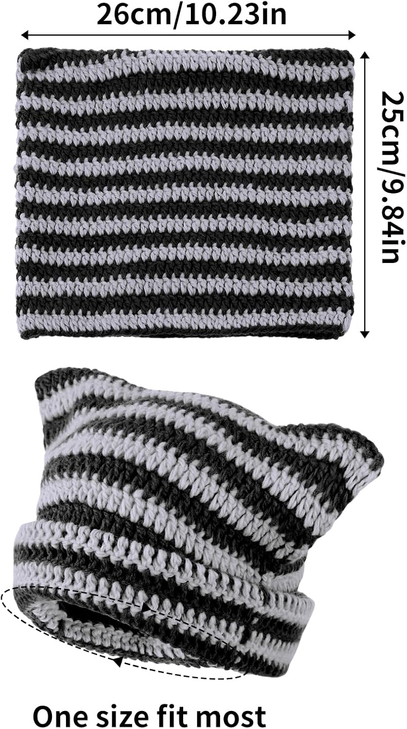 Cute Cat Ear Beanie Lazy Style Y2k Beanies, Winter Warm Crochet Hats for Women Girls Boys - Image 2
