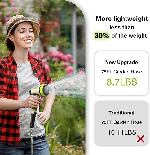 Miniatura 4 de Manguera de jardín de metal de 75 pies  Manguera de agua de metal de acero inoxidable resistente con boquilla de 10 funciones, ligera, sin