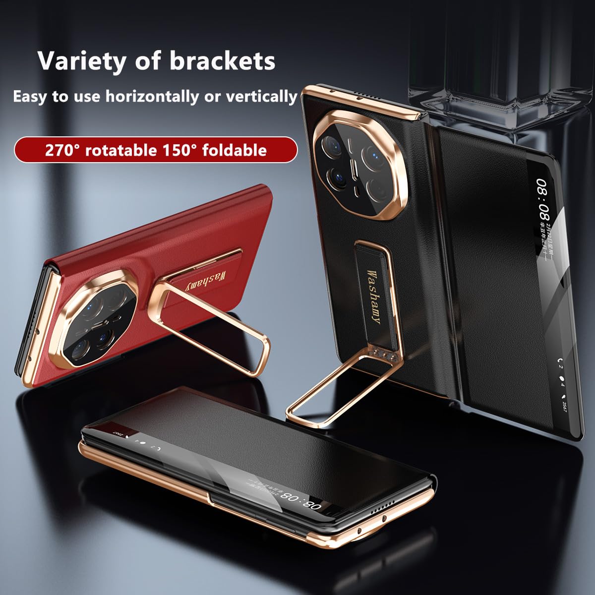 COQUE Inteligentne etui z klapką z prawdziwej skóry do Huawei Mate X6 z obrotowym paskiem na nadgarstek i stojakiem pod wieloma kątami do Huawei Mate X6-fioletowy