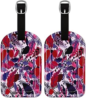 Etiqueta de bagagem PU Leahter para malas, bolsa de viagem de proteção de privacidade etiqueta de bagagem com estampa de folhas vermelhas, etiqueta de bagagem de viagem, etiqueta de identificação para mulheres e homens