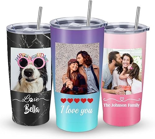 Vaso de café personalizado con tapa de texto y pajita, taza de café personalizada con impresión de imagen, taza de viaje, regalos para Navidad,