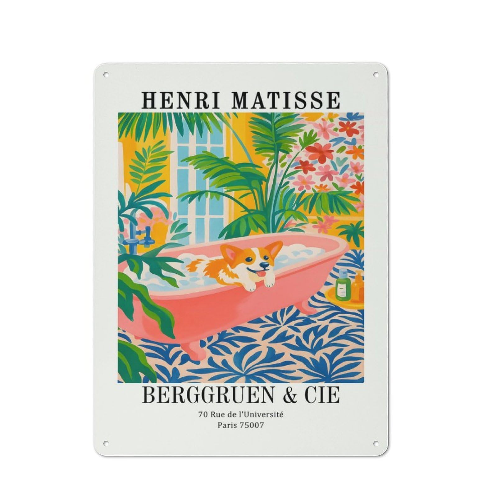 Urban Henri Matisse Corgi Bath Art Print Decorative Metal Plaque 40x30cm, Urban Room Decor for Flat, Bar, Studio Or Gallery Wall