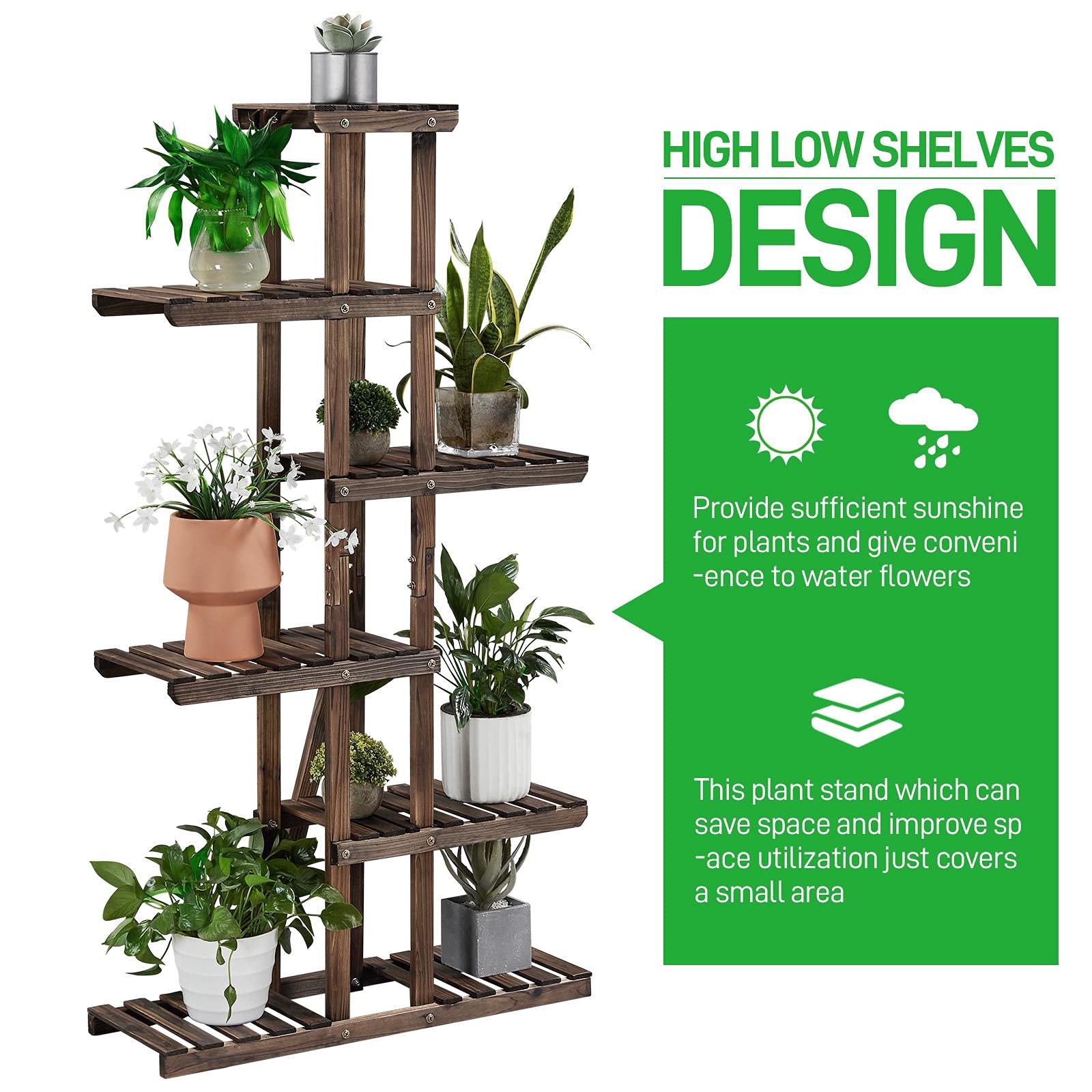 Yaheetech Support de fleurs à 6 niveaux, étagère à fleurs en bois massif, étagère à plantes, banc à fleurs pour balcon / terrasse / jardin 75 x 26 x 140 cm